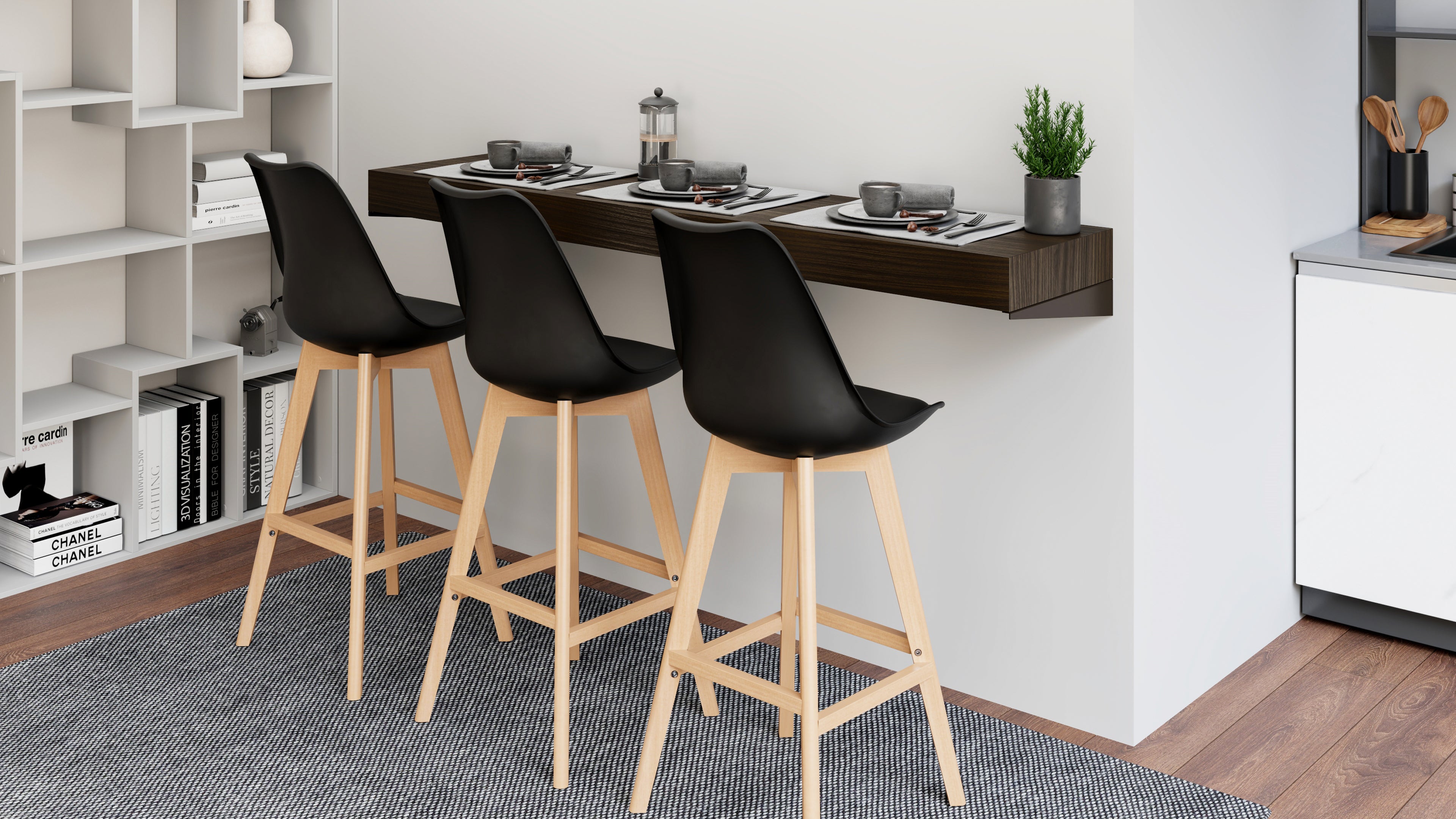 Mensolone Da Bar Evolution 180x40, Noce Scuro - Immagine ambientata 1