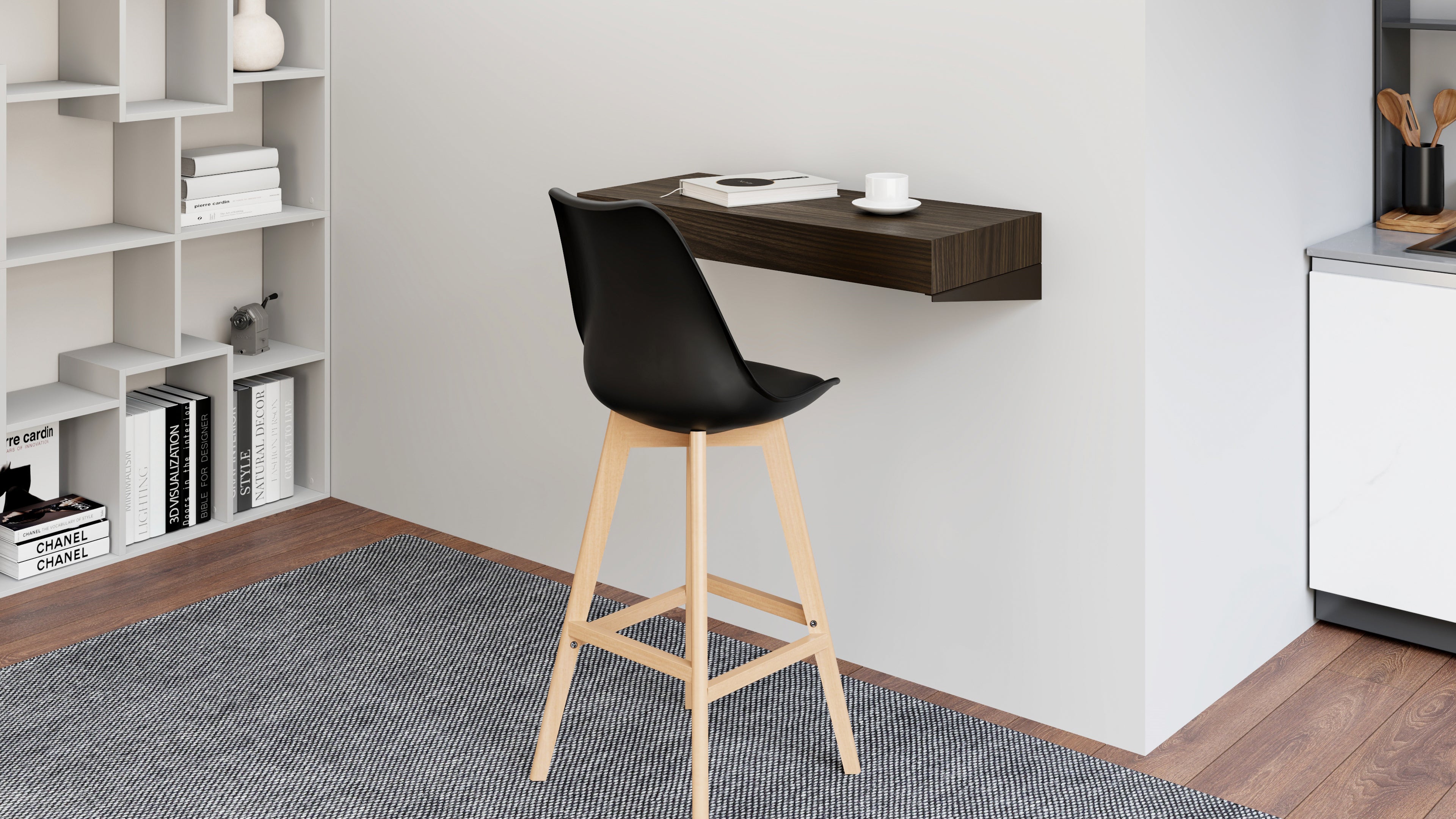 Mensolone Da Bar Evolution 90x40, Noce Scuro - Immagine ambientata 1