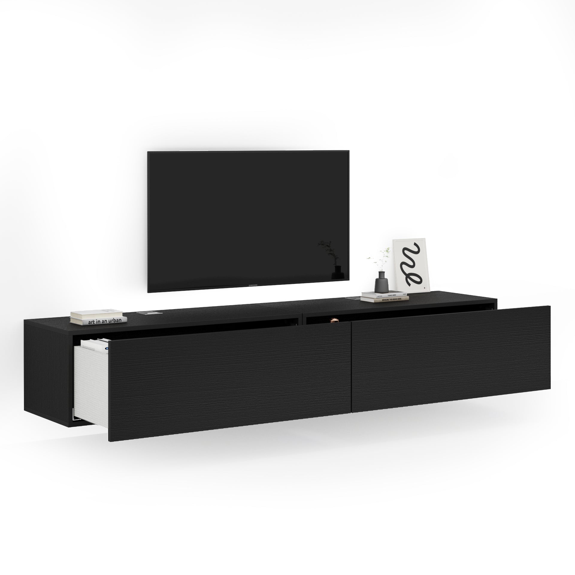 Parete Soggiorno Easy 1, Nero Frassino, 208x44x36 cm - Immagine dettaglio 1
