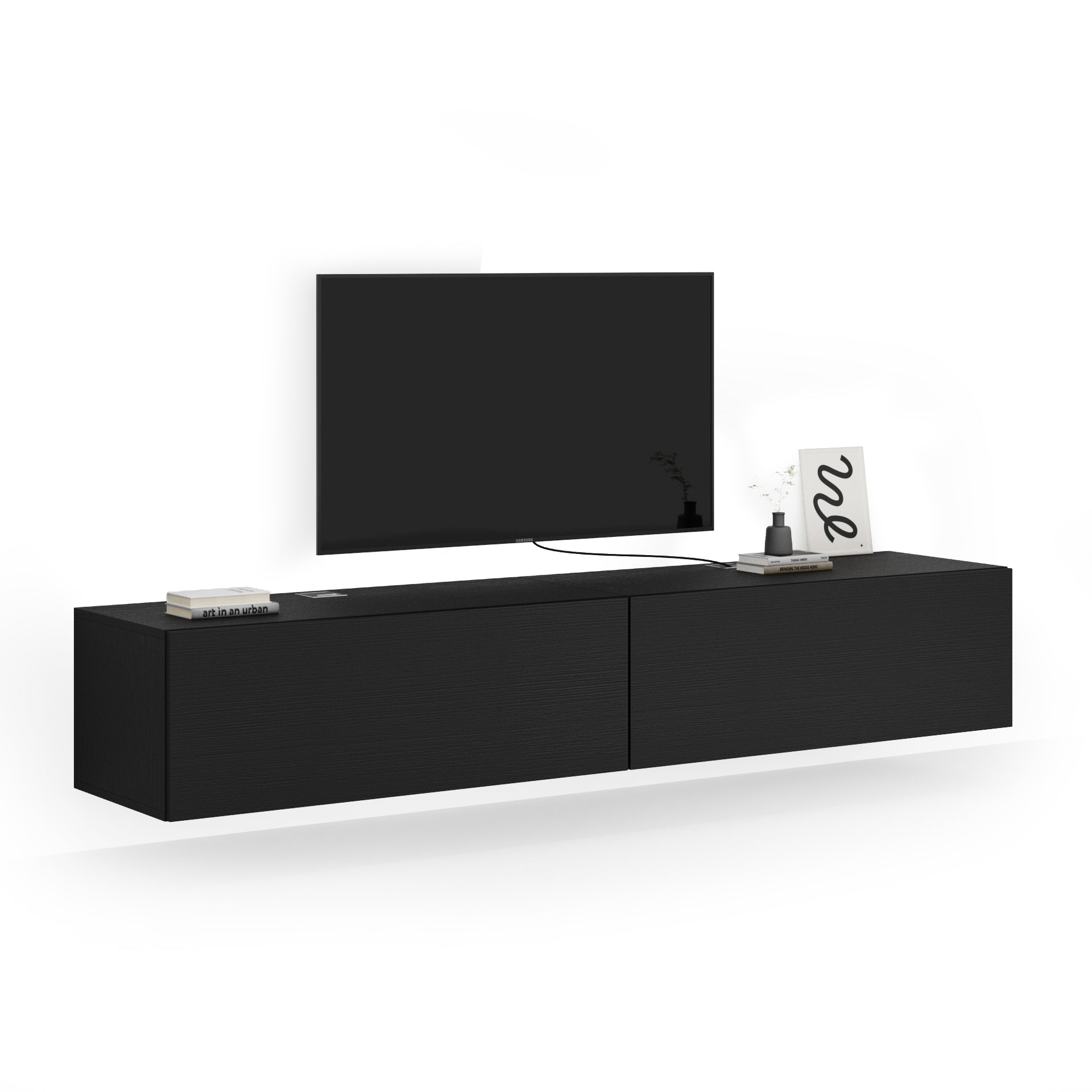 Parete Soggiorno Easy 1, Nero Frassino, 208x44x36 cm - Immagine principale
