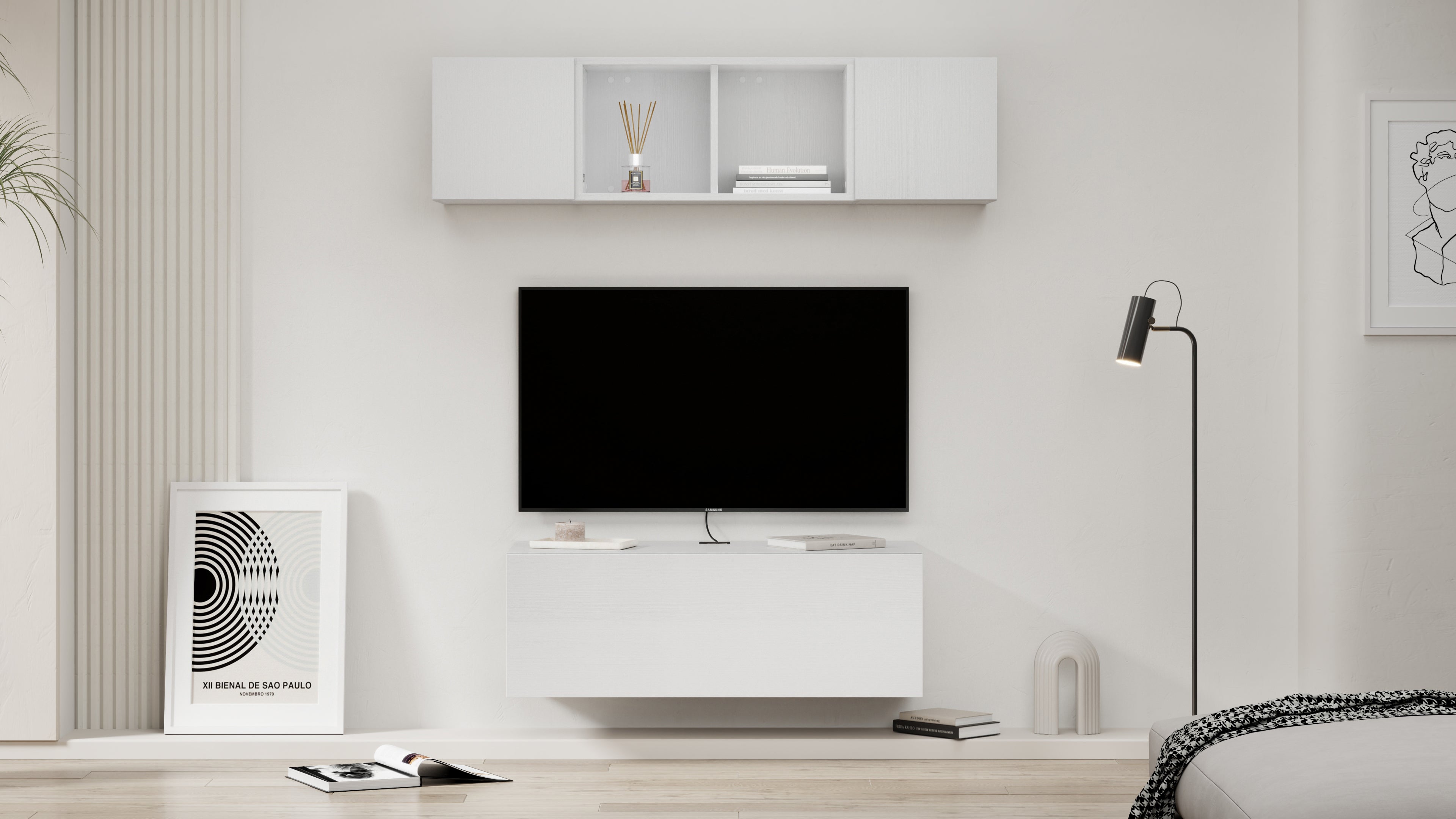 Armoire Suspendue Easy 36 Avec Porte Battante, Frêne Blanc - Set image 1