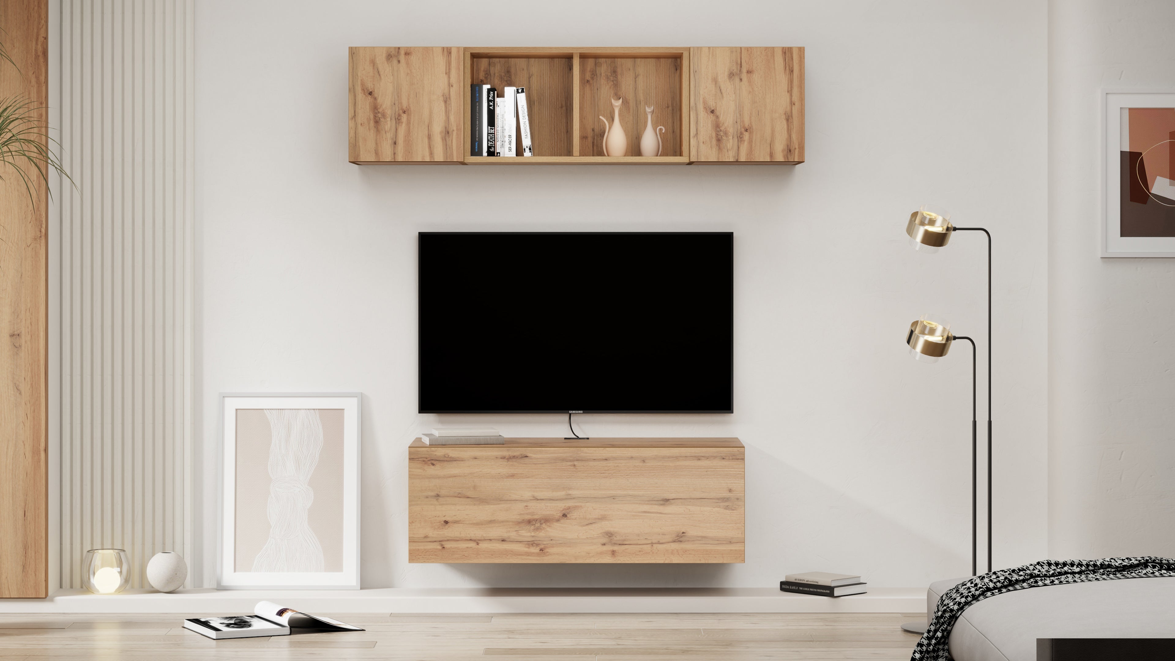Parede de Tv Easy 2, carvalho rústico, 142x44x160 cm - Set image 1