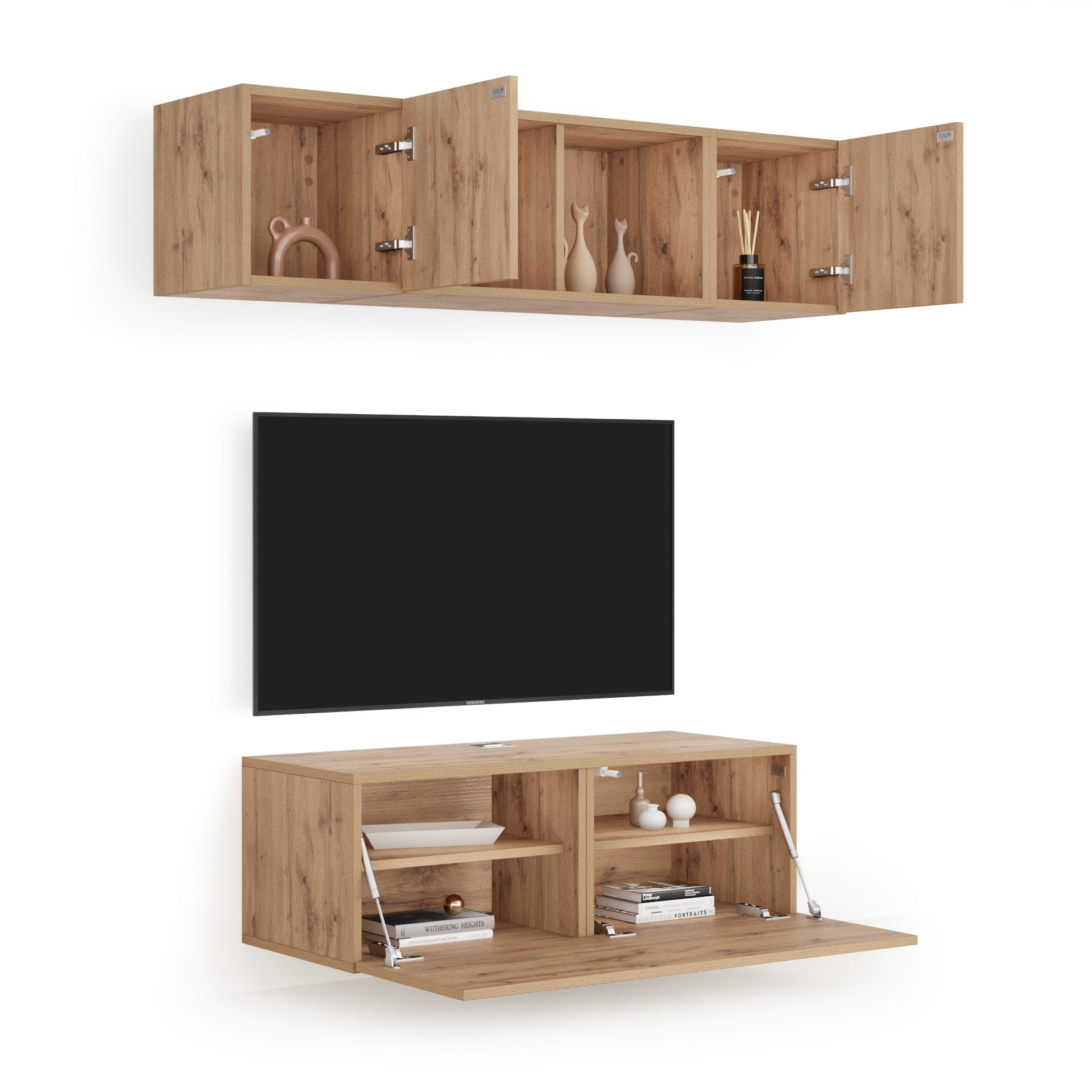 Composición de pared Easy para salón 2, color madera rústica, 142x44x160 cm - Detail image 1