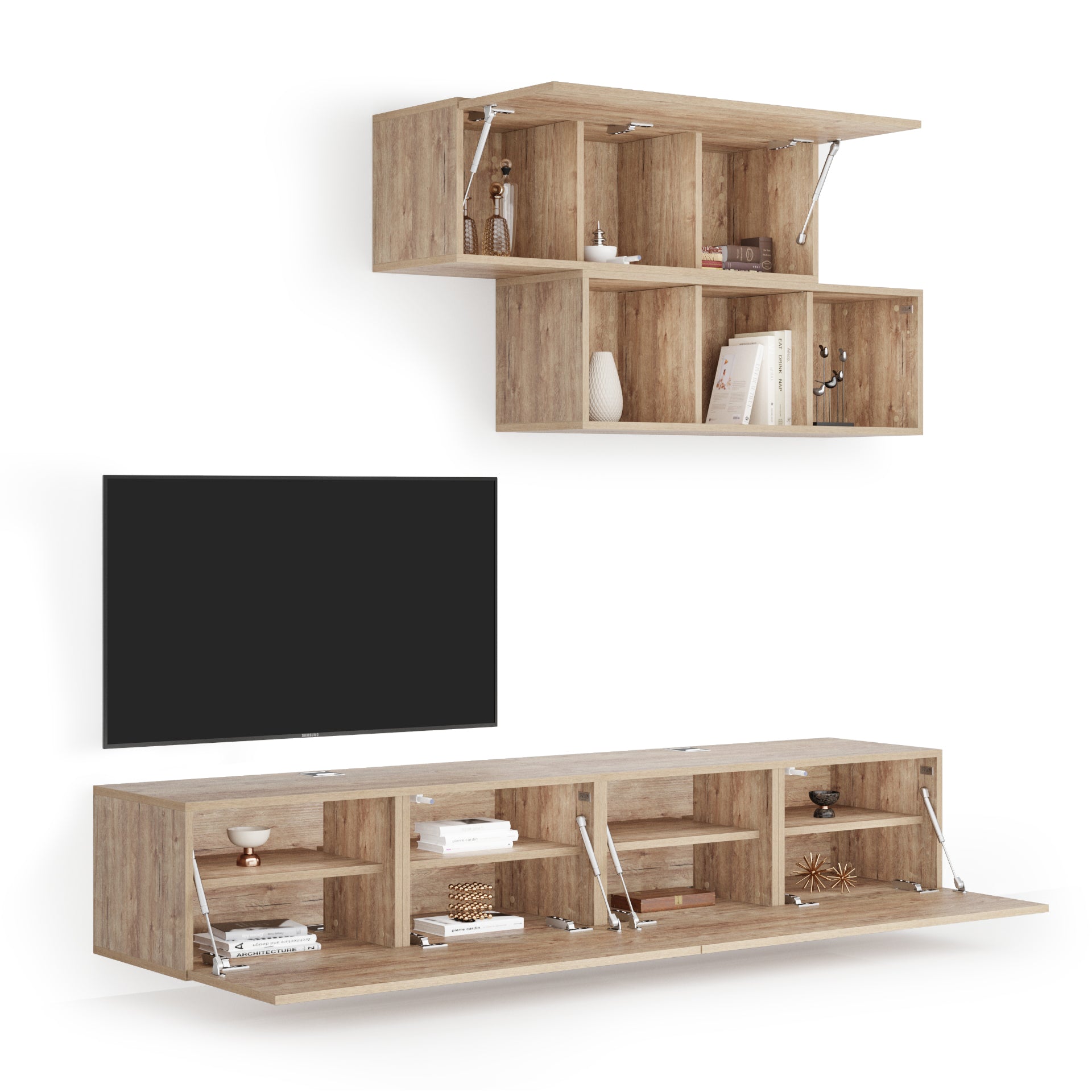 Parete Soggiorno Easy 3, Quercia, 208x44x185 cm