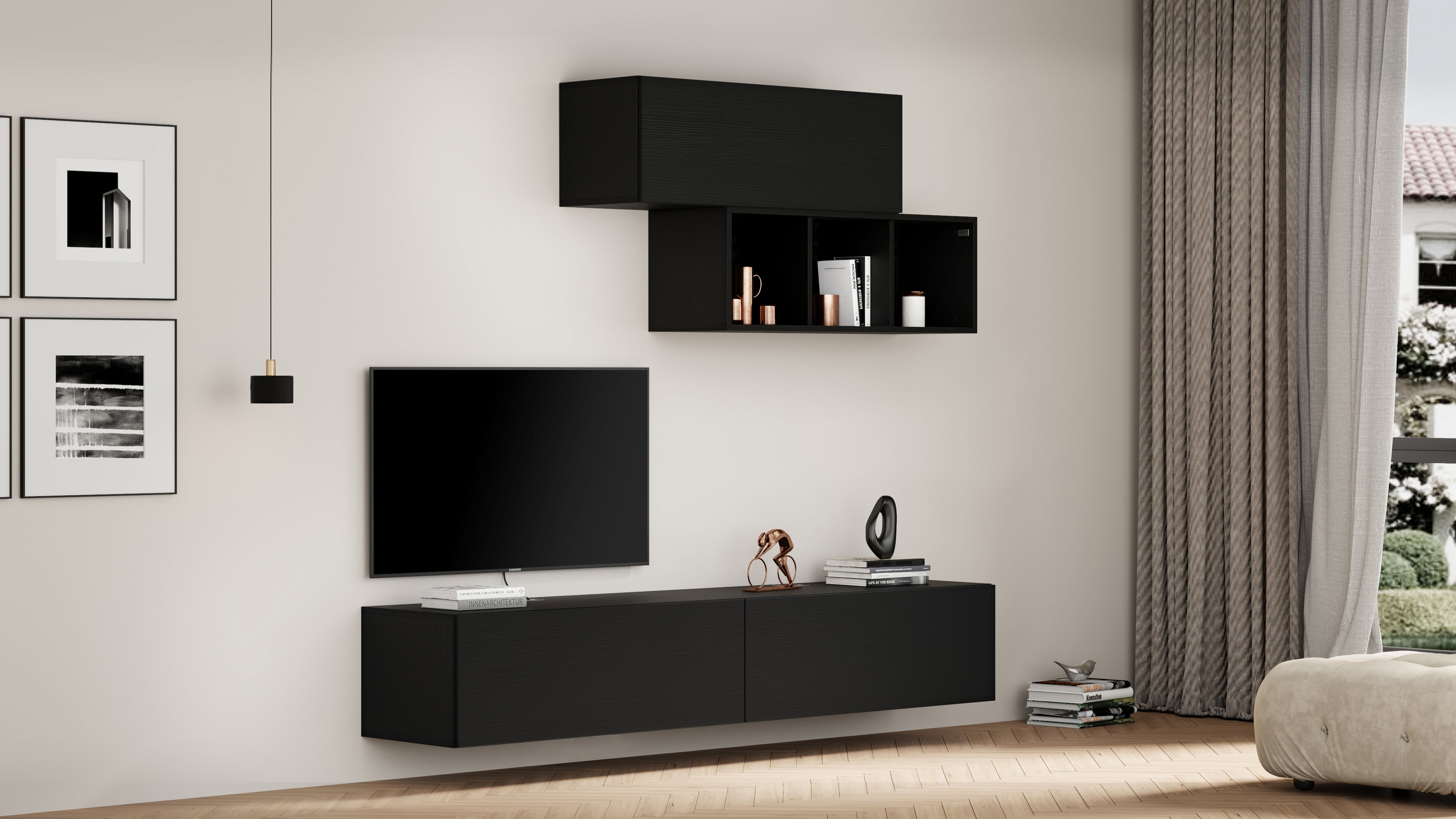 Wandkast easy 104 met opgaande klepdeur zwart essen - Set image 1