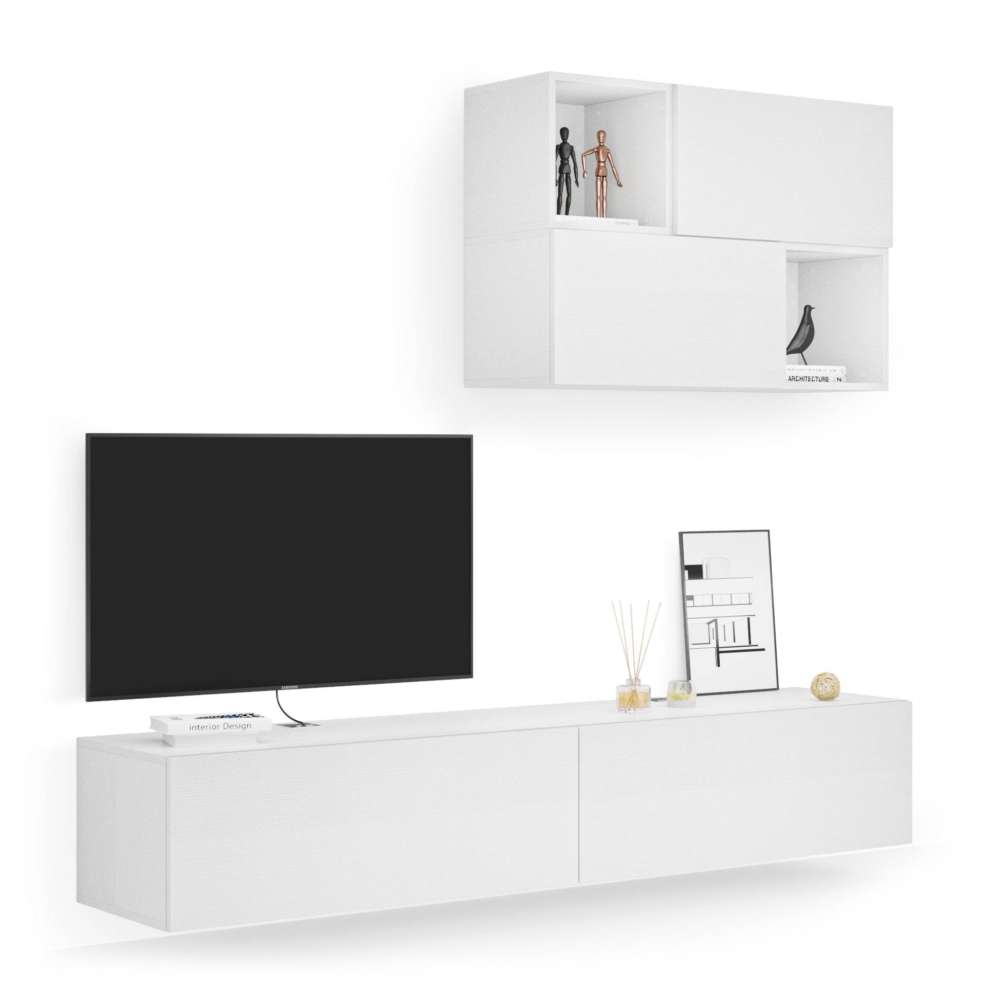 Wohnzimmerwand Easy 4, Esche Weiß, 208x44x185 cm