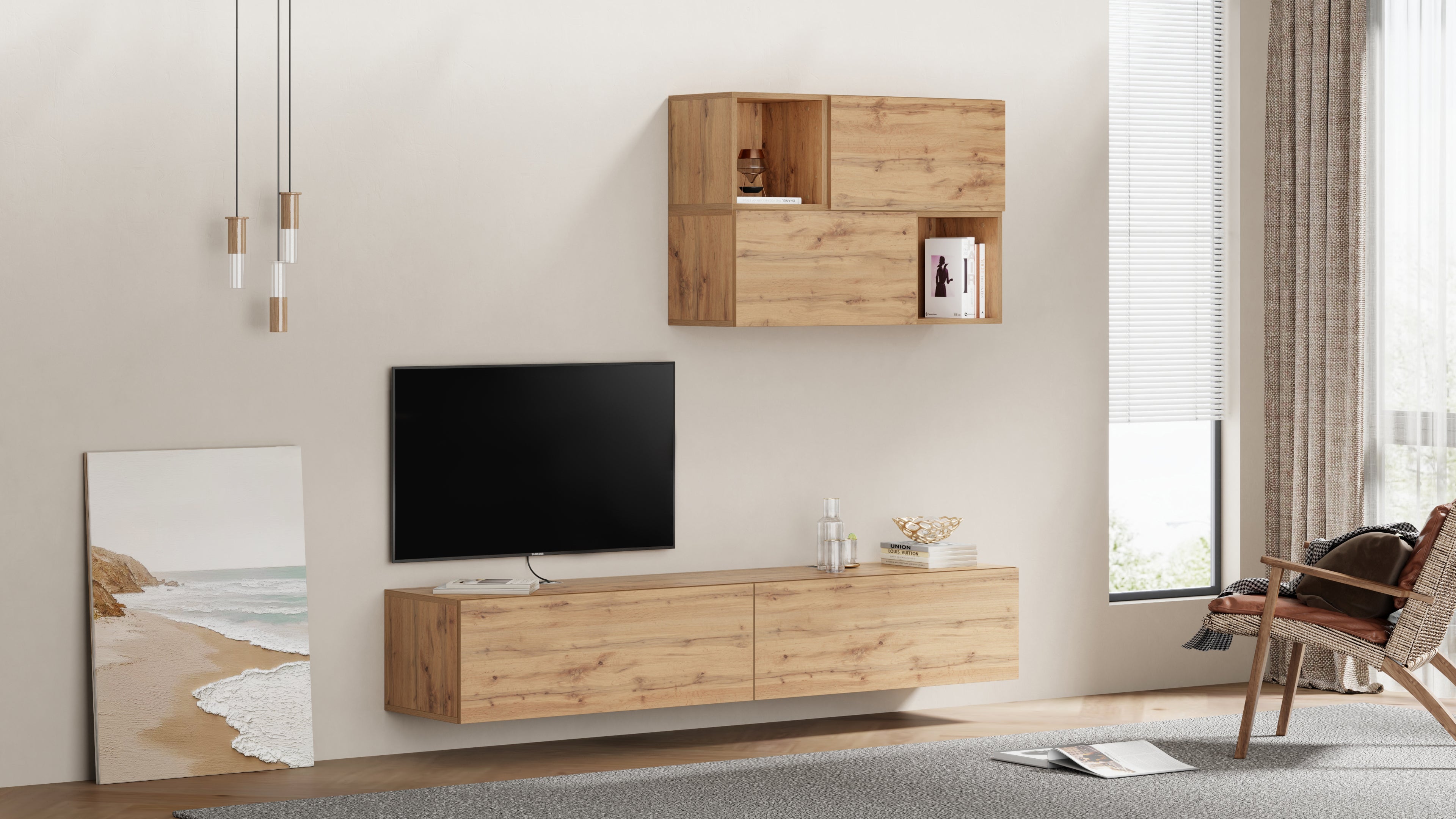 Wandkast easy 70 met neergaande klepdeur rustiek eiken - Set image 1