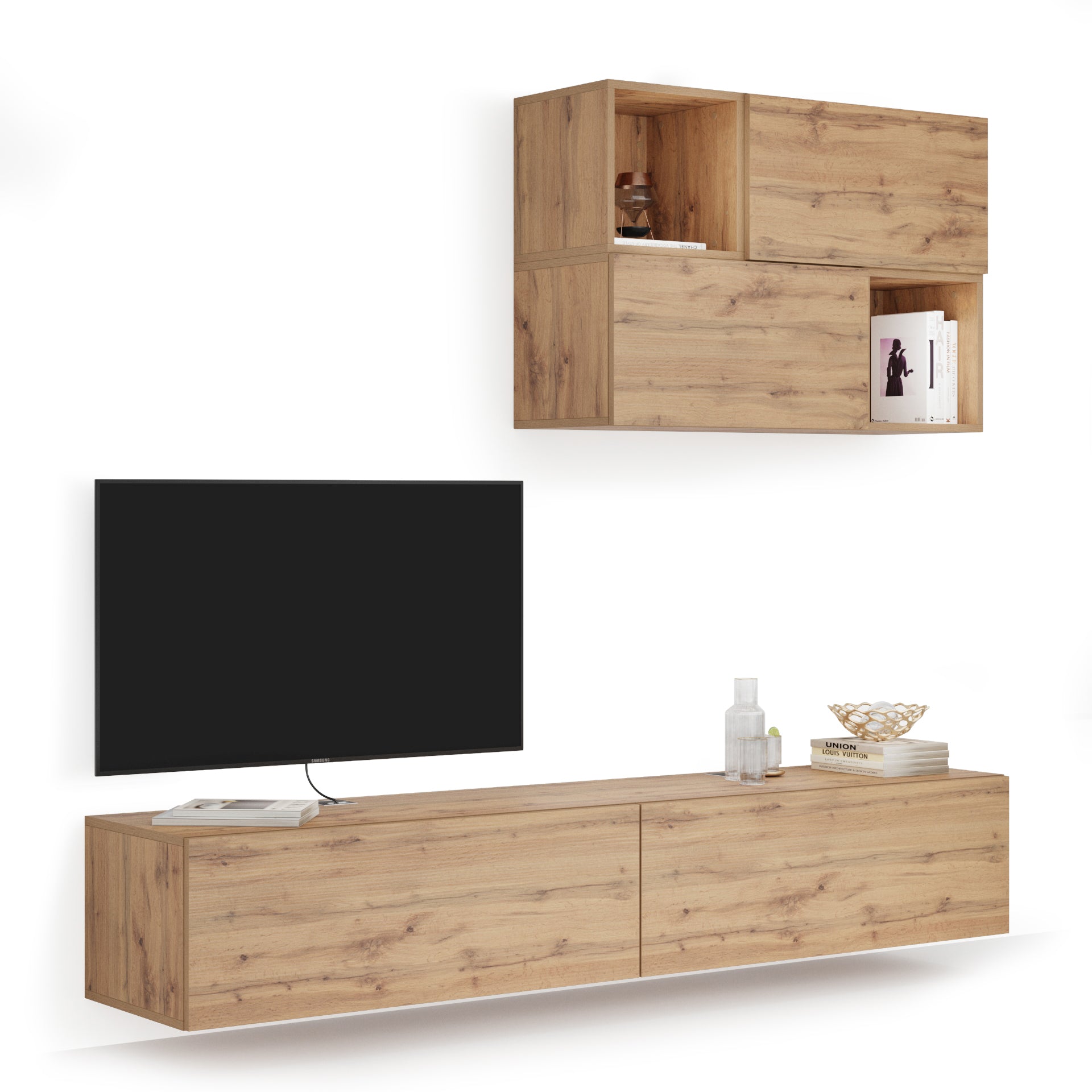 Easy woonkamer wandmeubel 4, rustiek eiken, 208x44x185 cm