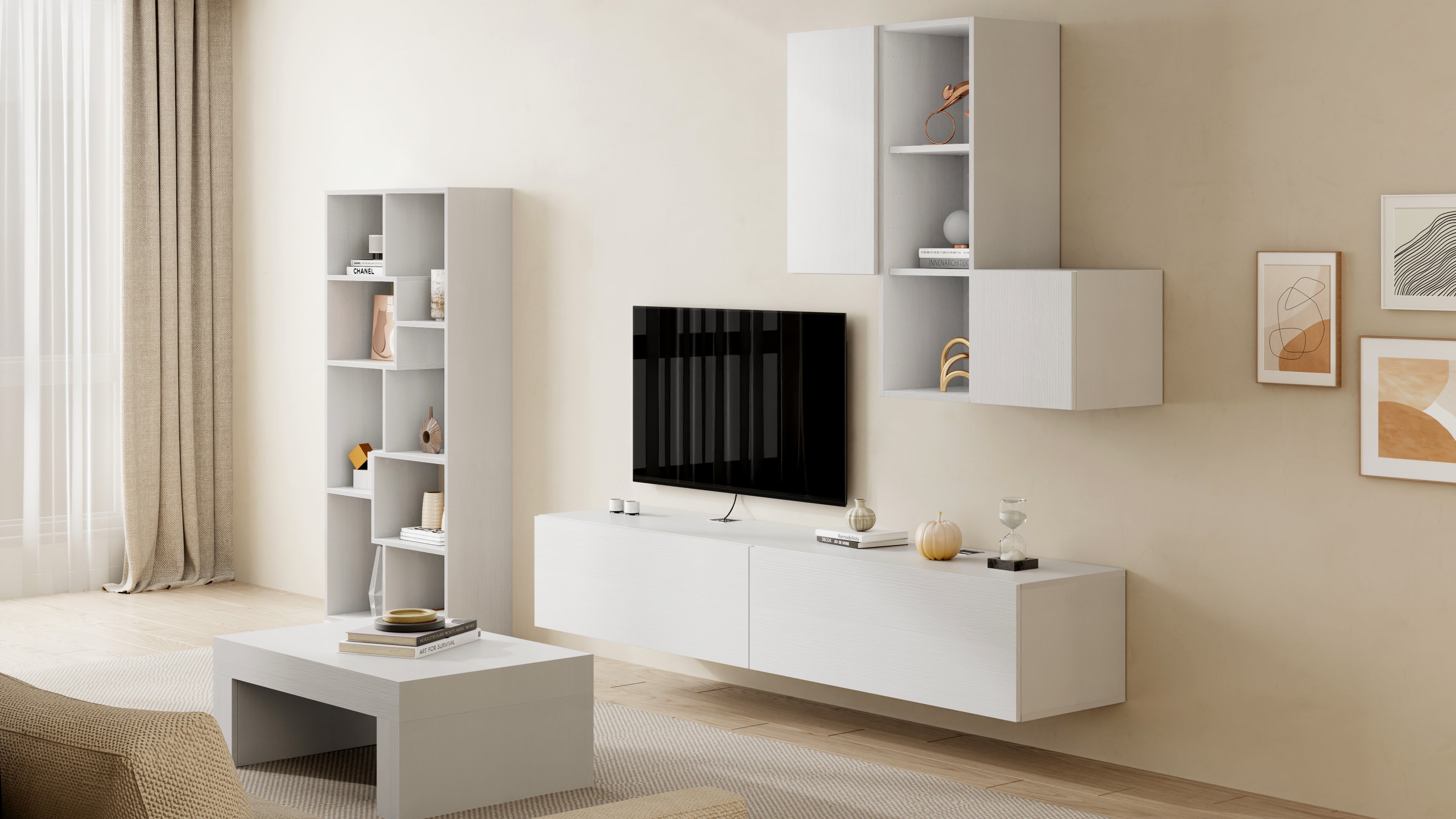 Tavolino Evolution 90x40, Bianco Frassino - Immagine ambientata 2