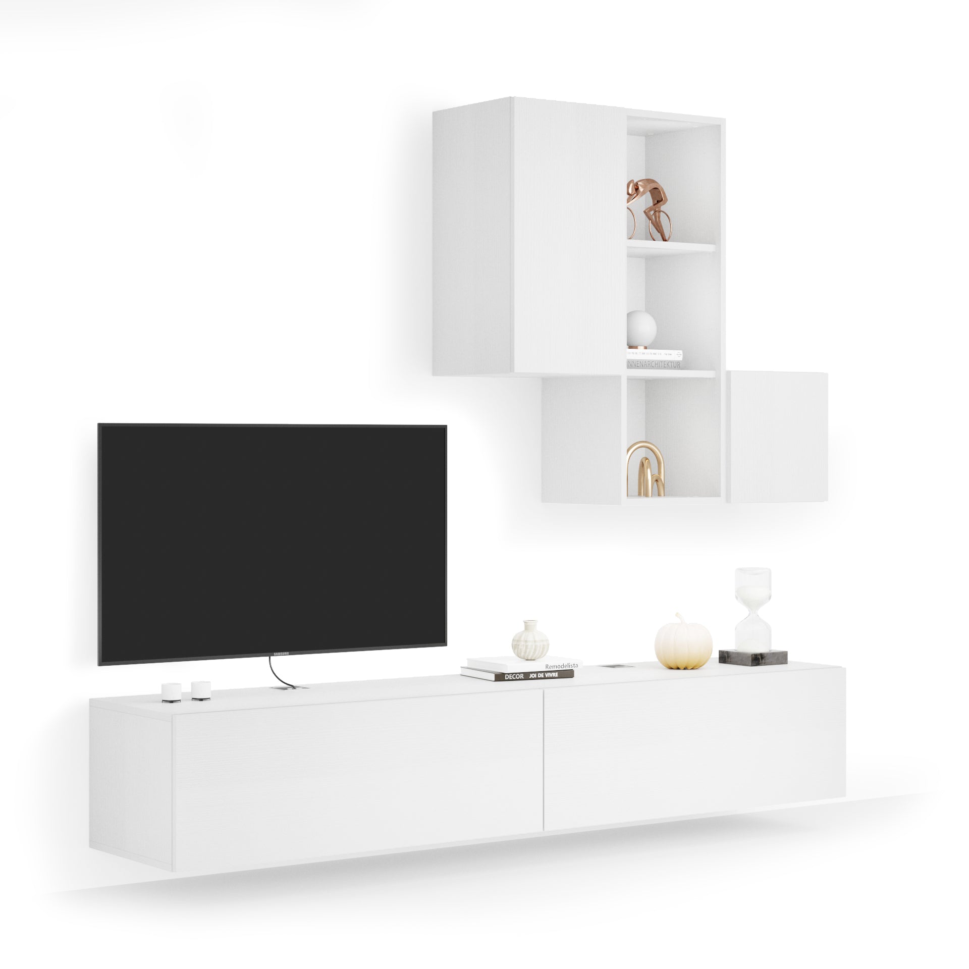 Ensemble Mural Easy 5, Frêne Blanc, 208x44x185 cm