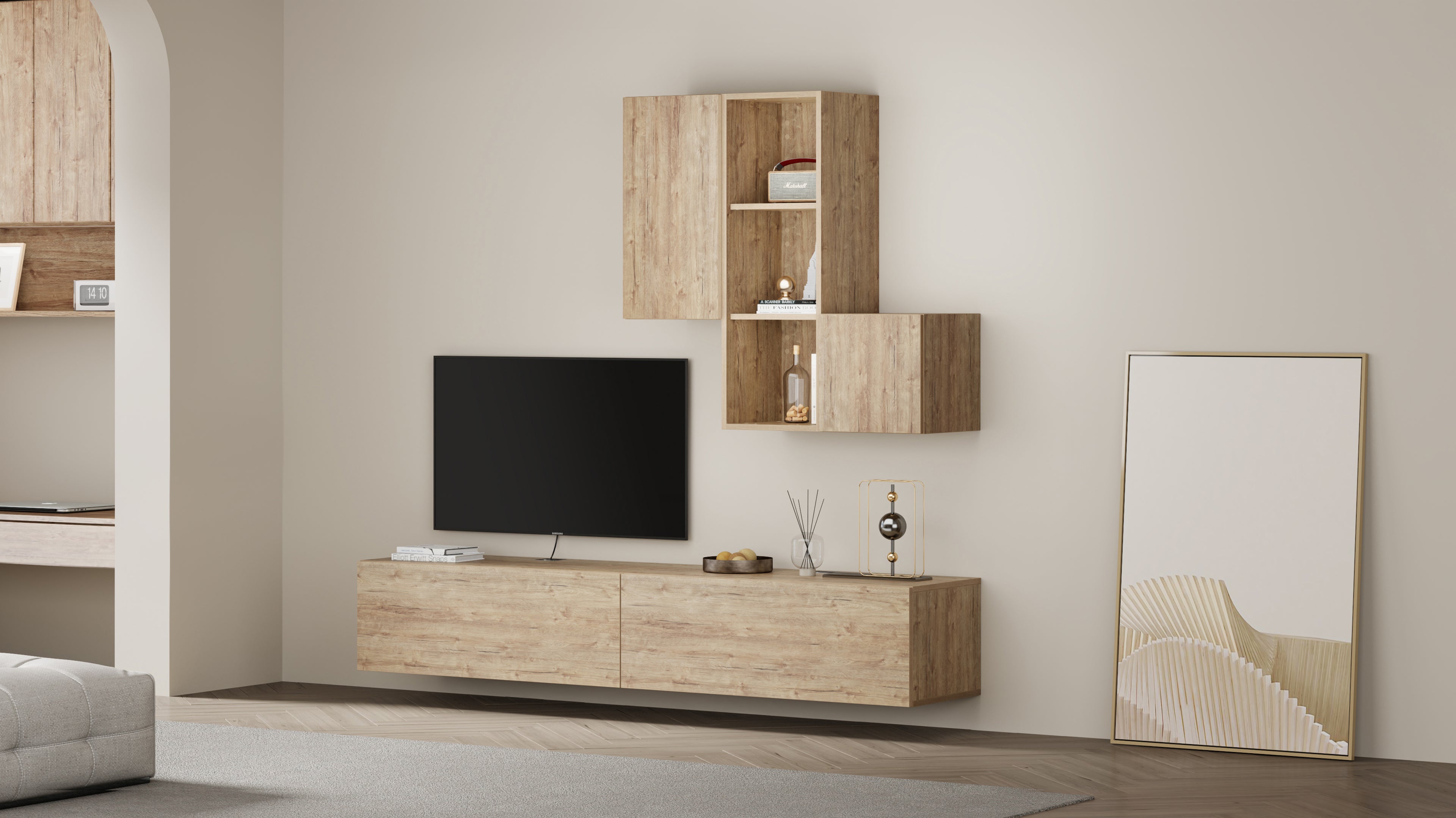Easy Living Room Wall Unit 5, Oak, 208x44x185 cm - Set image 1