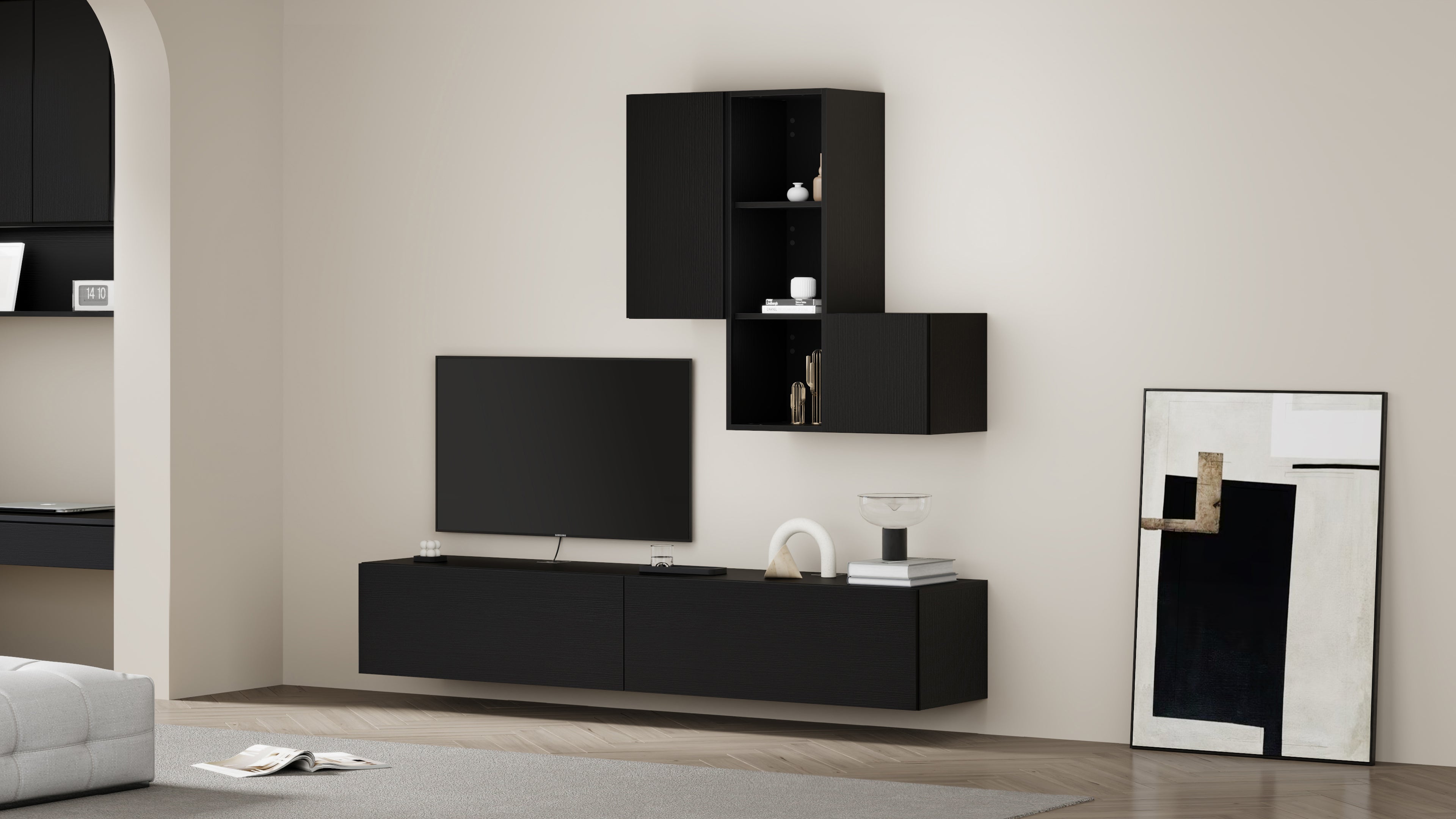 Parede de Tv Easy 5, freixo preto, 208x44x185 cm - Set image 1