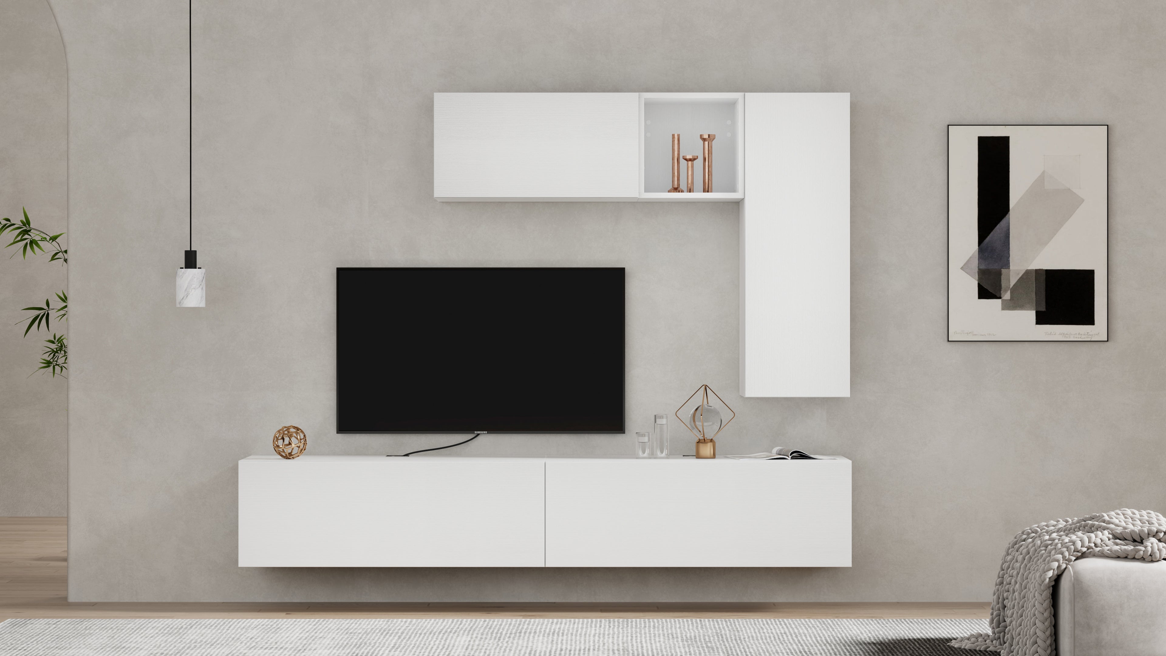Wandkast easy 104 met neergaande klepdeur wit essen - Set image 1