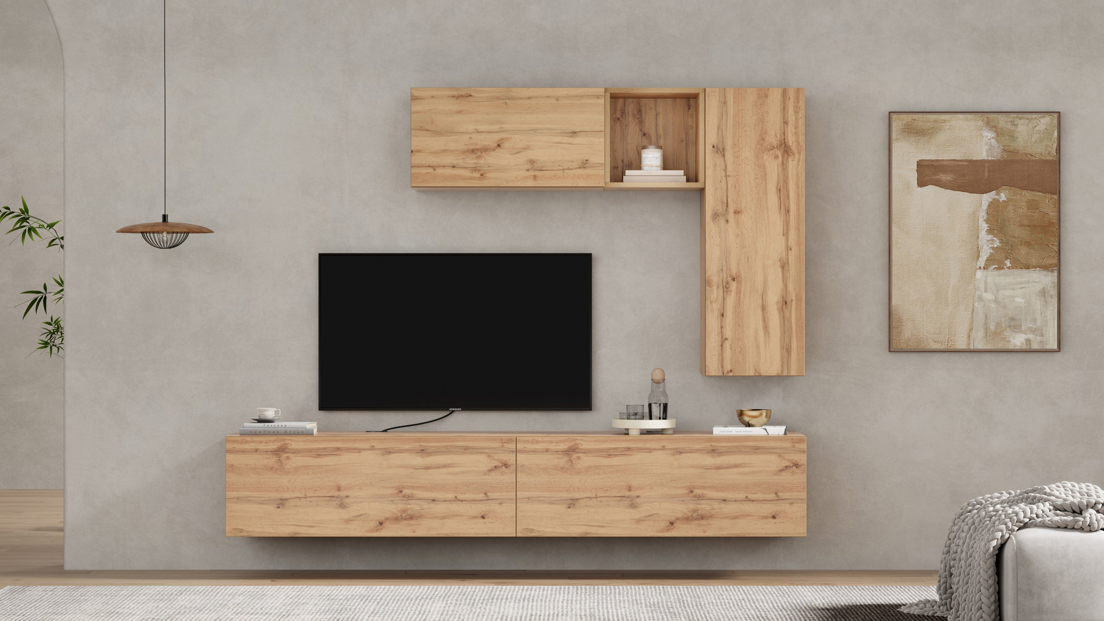 tv wandmeubel easy met lade rustiek eiken - Set image 1