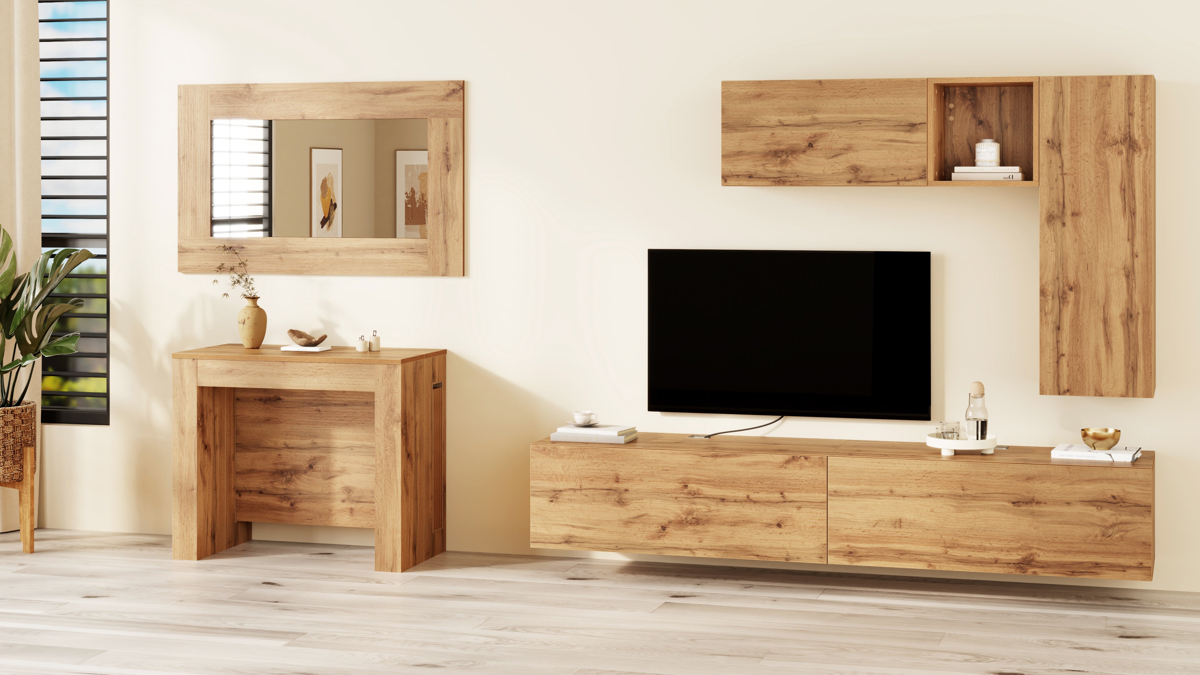 Tavolo Consolle Allungabile con porta prolunghe Easy, 45(305)x 90 cm, Rovere Rustico - Immagine ambientata 4