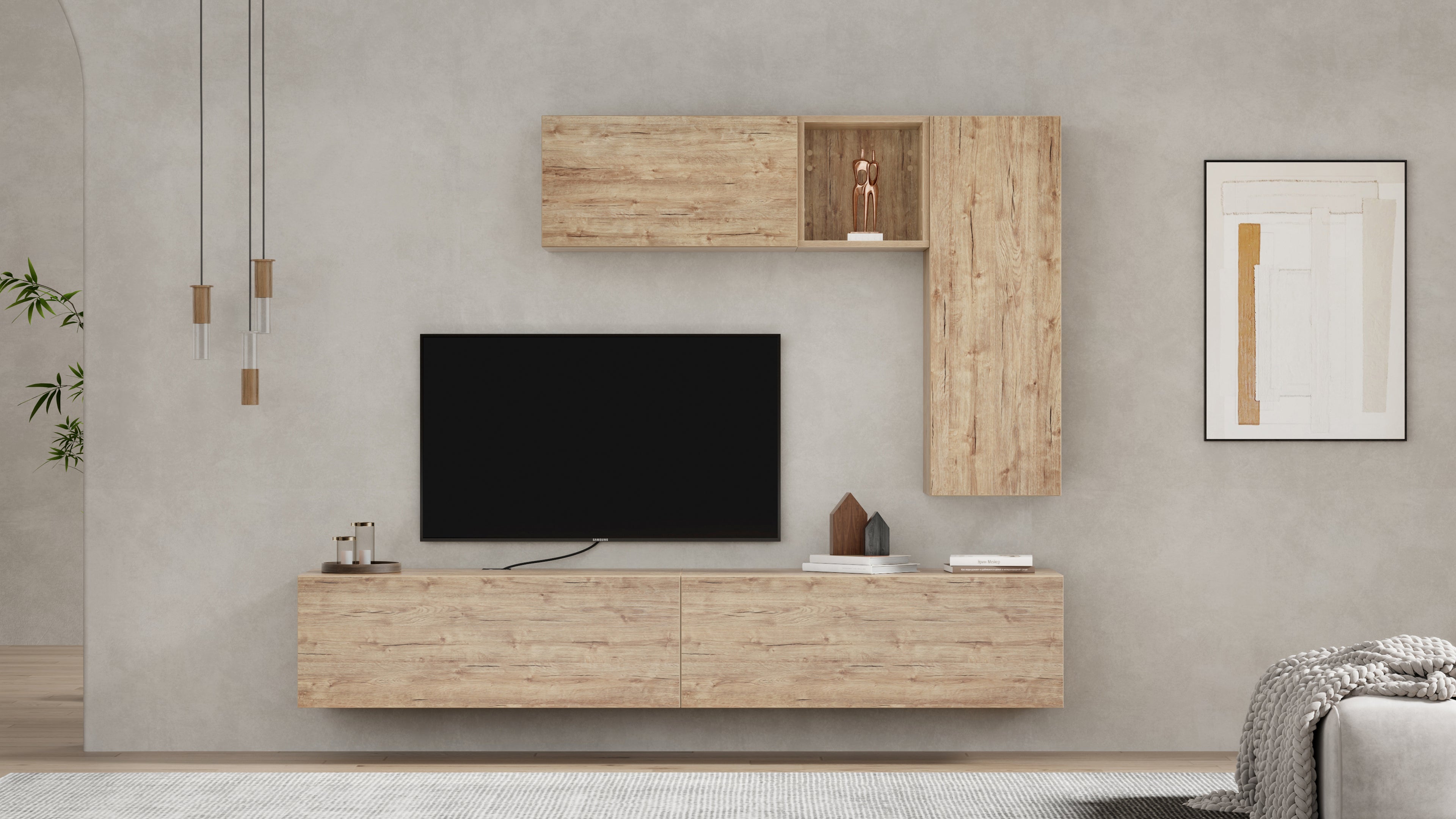 Easy Wall TV Unit with Drawer, Ashwood Oak - Set image 1