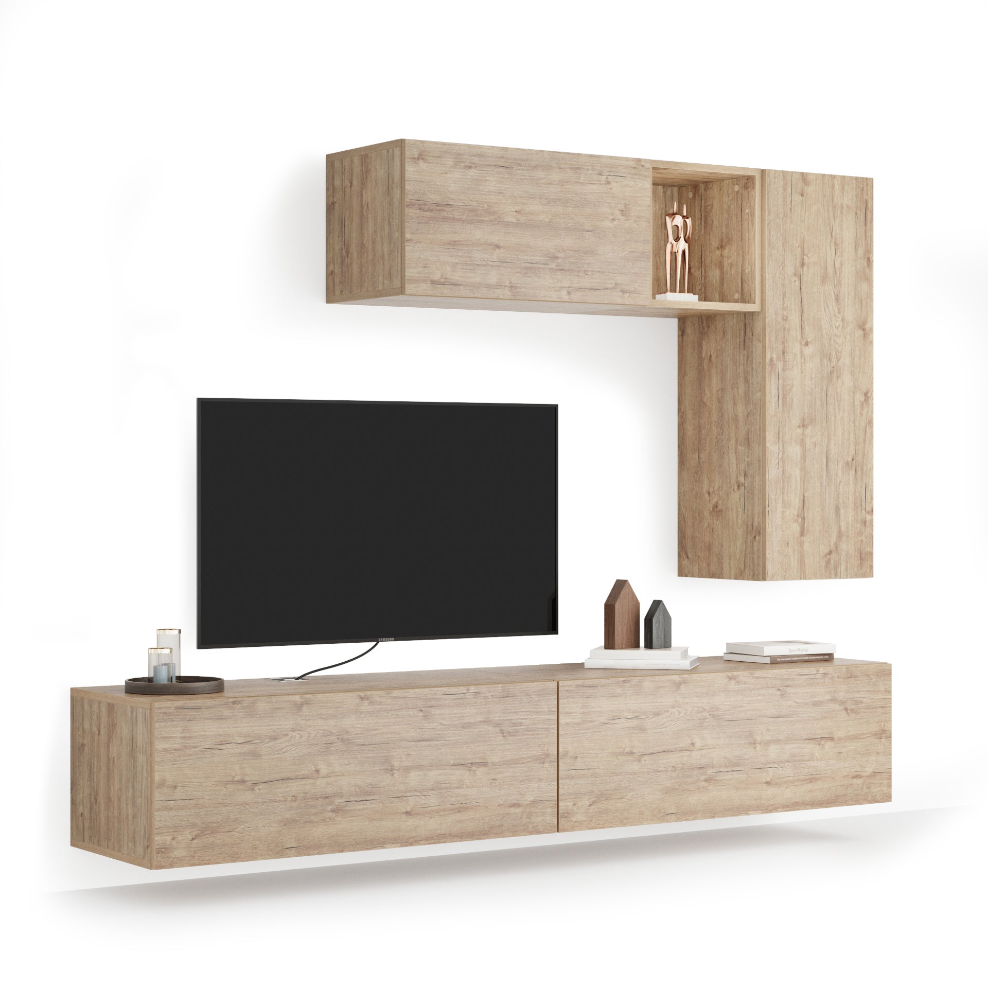 Parete Soggiorno Easy 6, Quercia, 208x44x160 cm