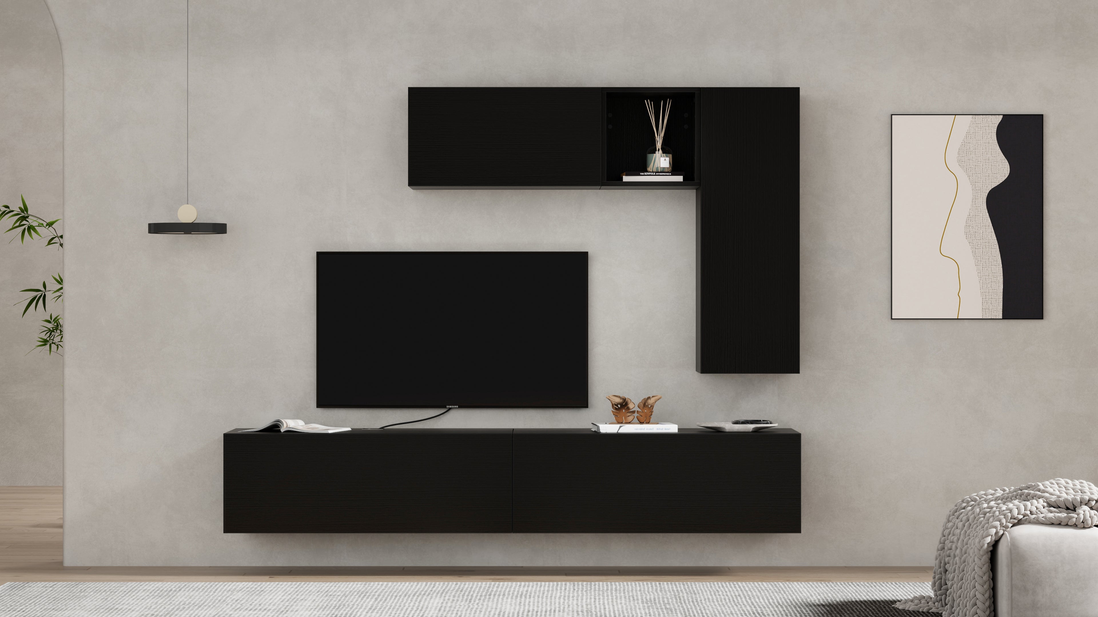 Wandkast easy 104 met neergaande klepdeur zwart essen - Set image 1