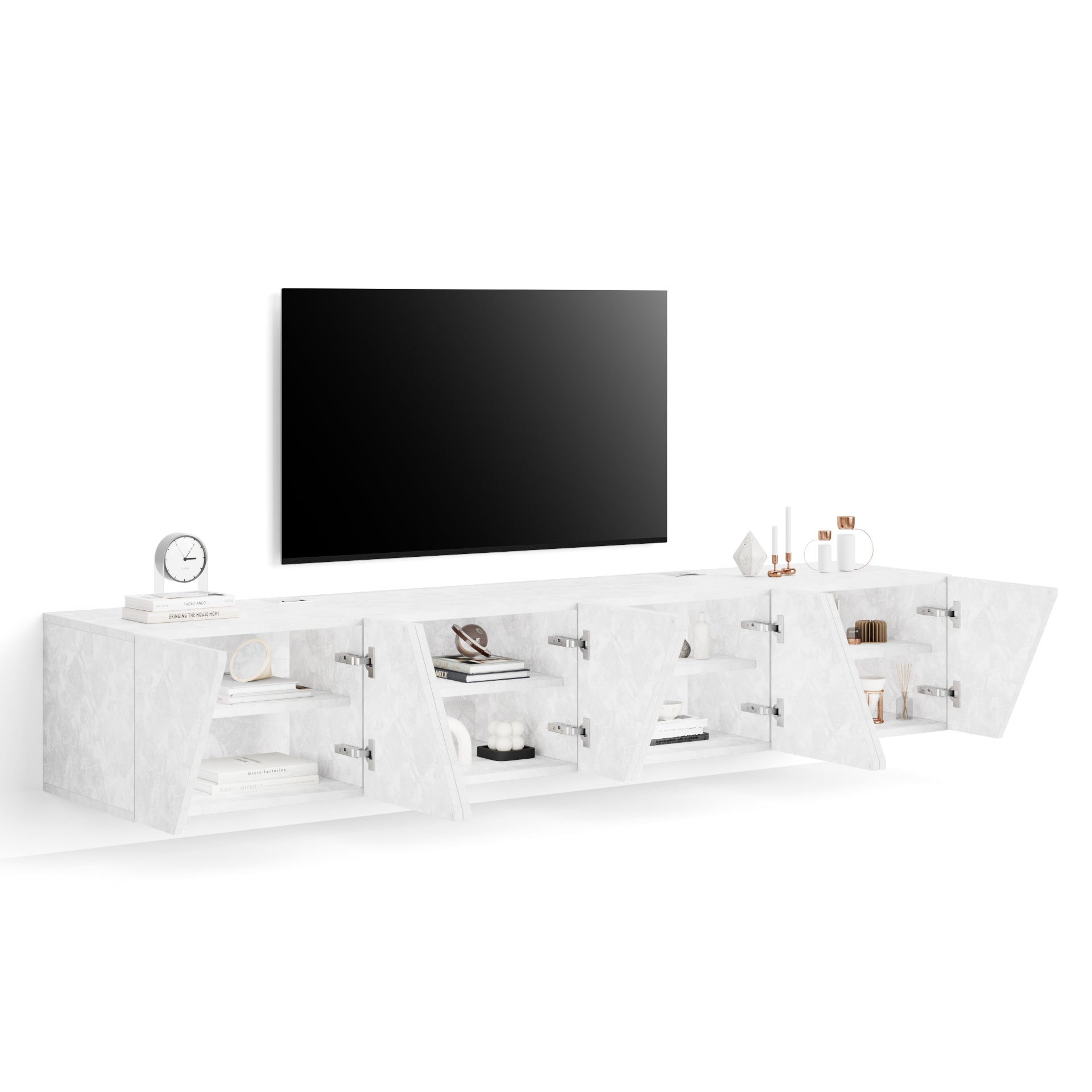 Parede de Tv Emma 1, cimento branco, 208x44x36 cm - Detail image 1