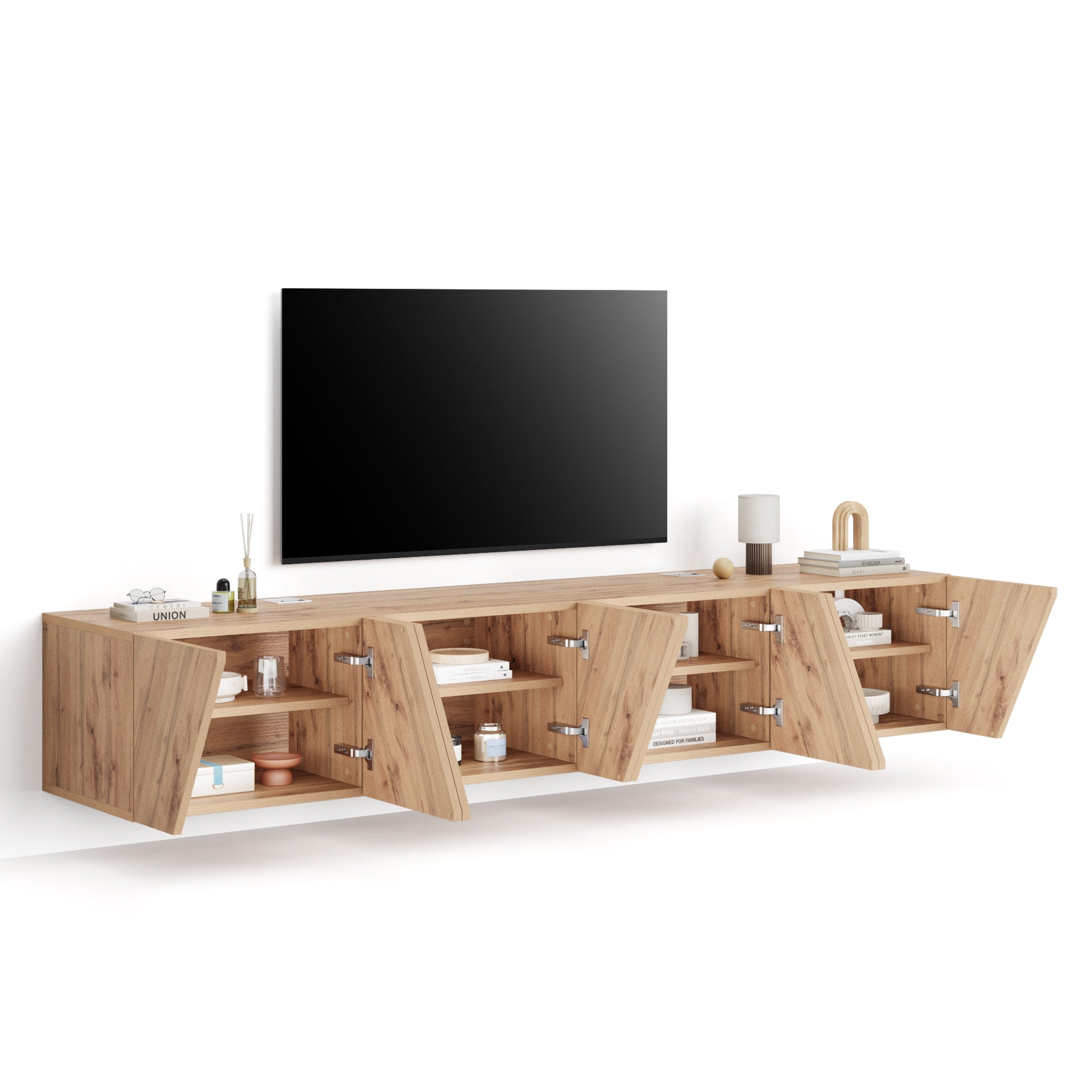 Parete Soggiorno Emma 1, Rovere Rustico, 208x44x36 cm - Immagine dettaglio 1