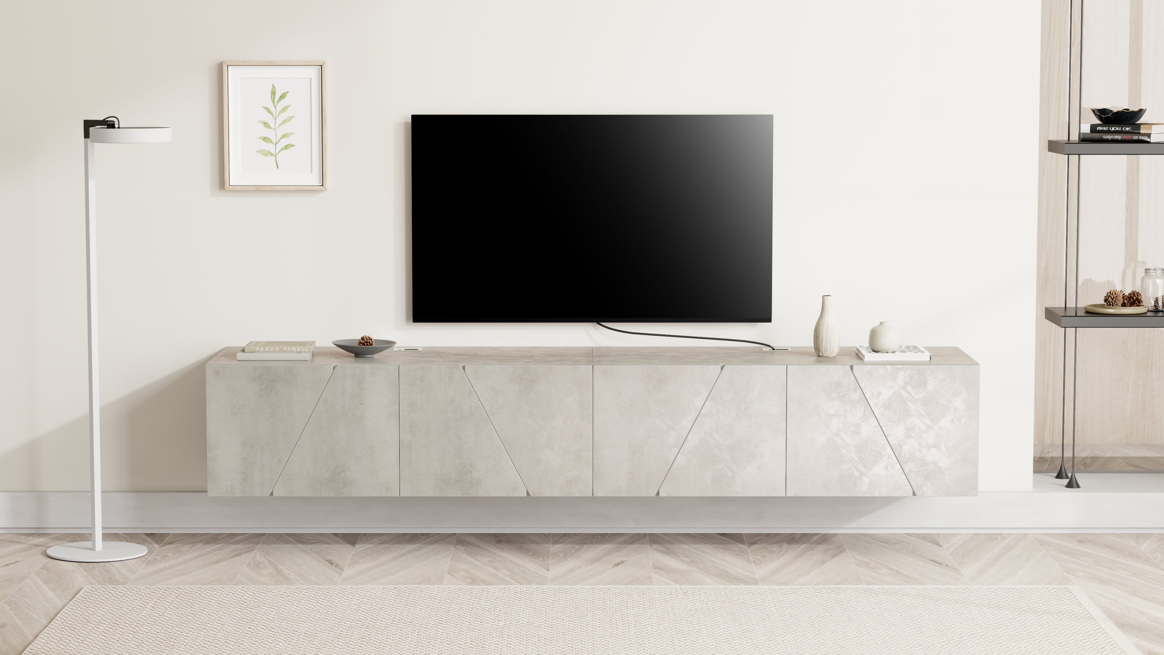 Parede de Tv Emma 1, cimento cinza, 208x44x36 cm - Set image 1
