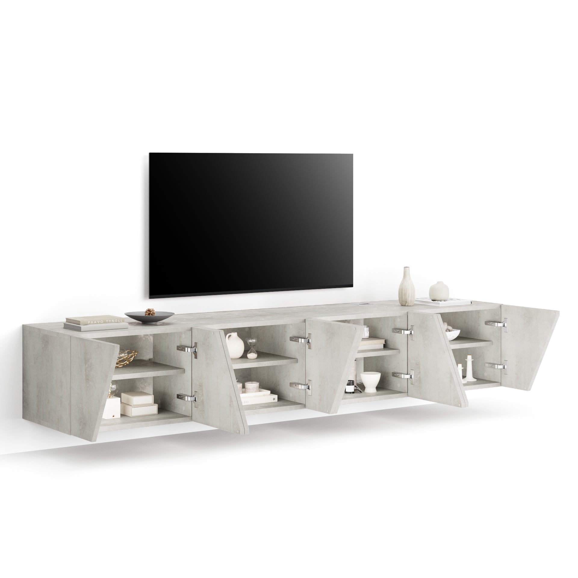 Parede de Tv Emma 1, cimento cinza, 208x44x36 cm - Detail image 1