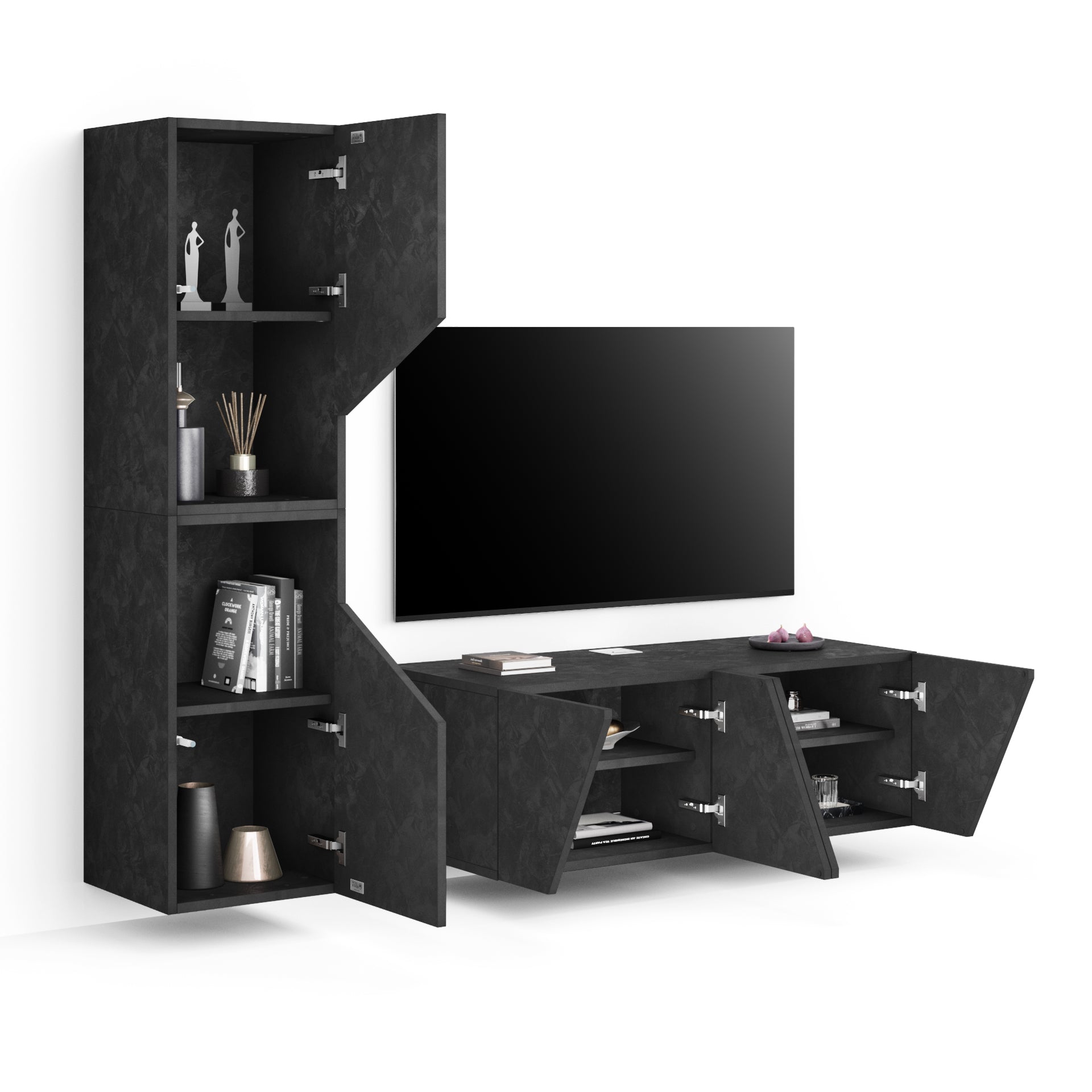 Parede de Tv Emma 2, cimento preto, 150x44x139 cm - Detail image 1