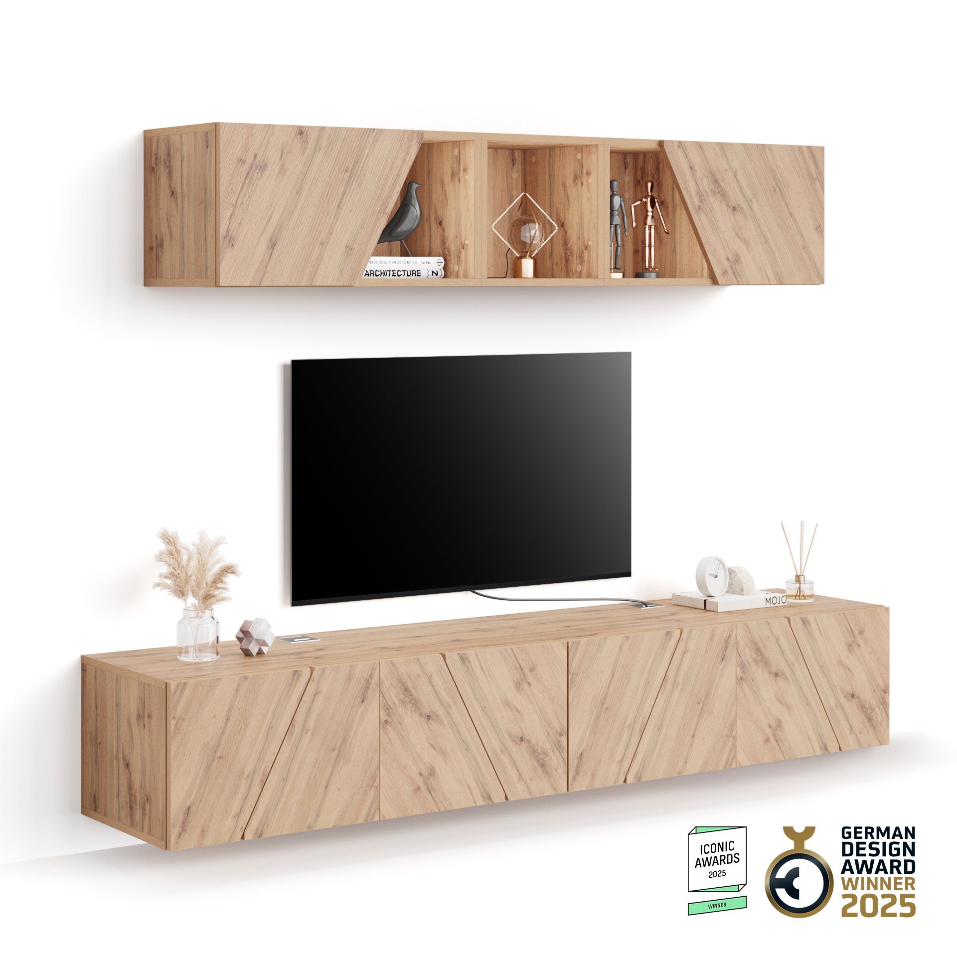 Parede de Tv Emma 4, carvalho rústico, 208x44x162,4 cm - Main image