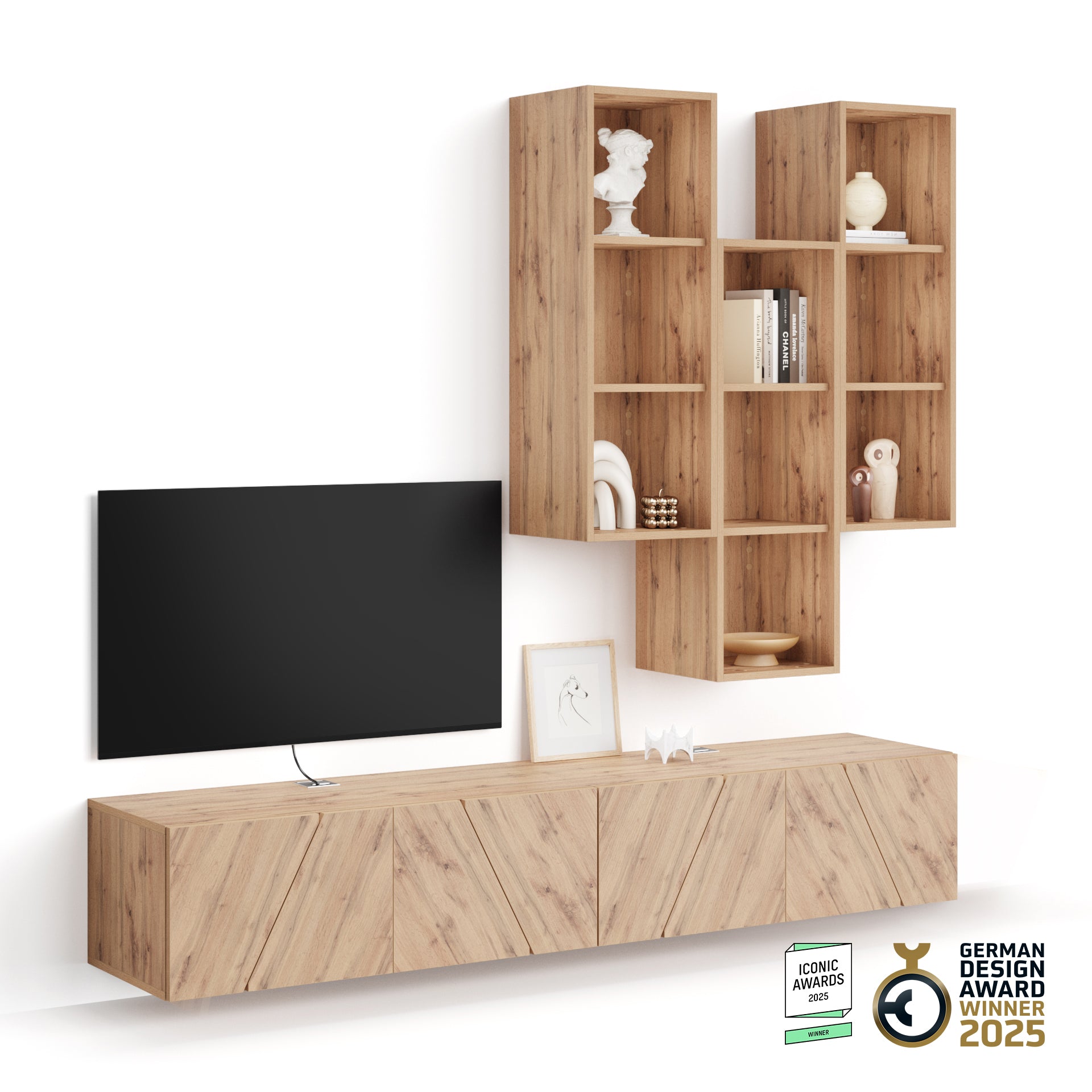 Parete Soggiorno Emma 6, Rovere Rustico, 208x44x210 cm - Immagine principale