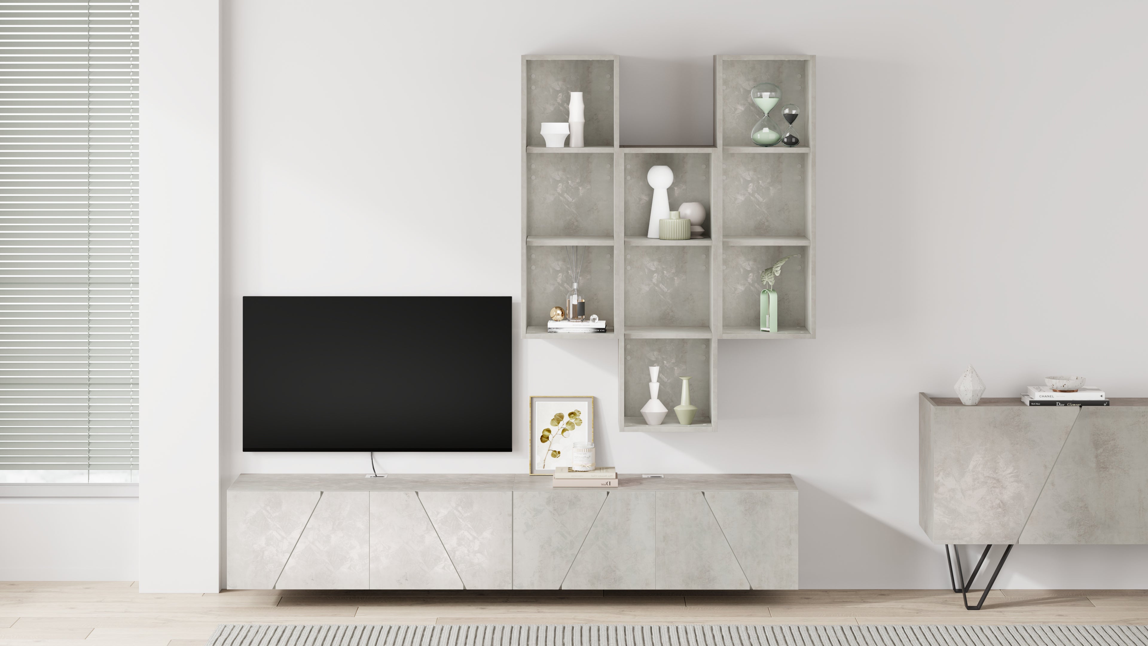 Emma woonkamer wandmeubel 6, cement grijs, 208x44x210 cm - Set image 1