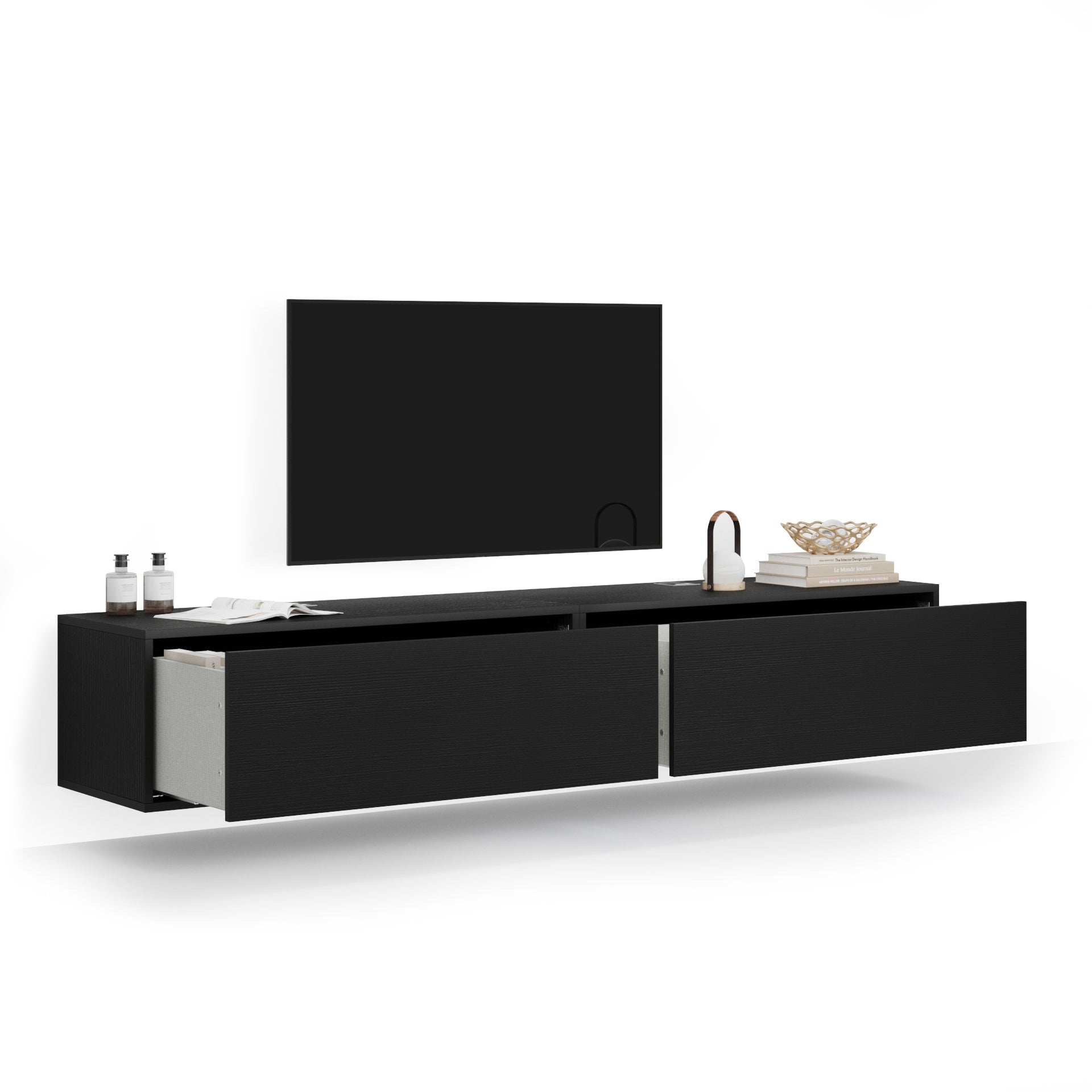 Iacopo Living Room Wall Unit 1, Ashwood Black, 81.9x16.5x14.2 in