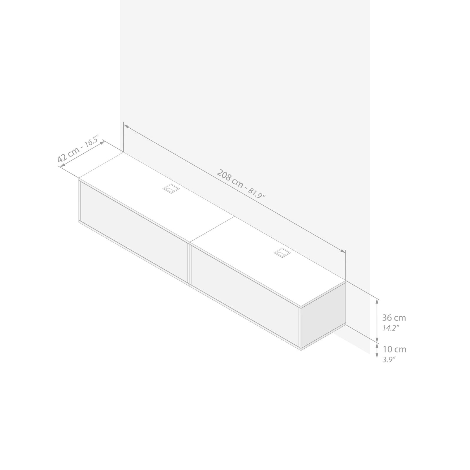 Composición de pared Iacopo para salón 1, color cemento gris, 208x42x36 cm - Immagine tecnica 1