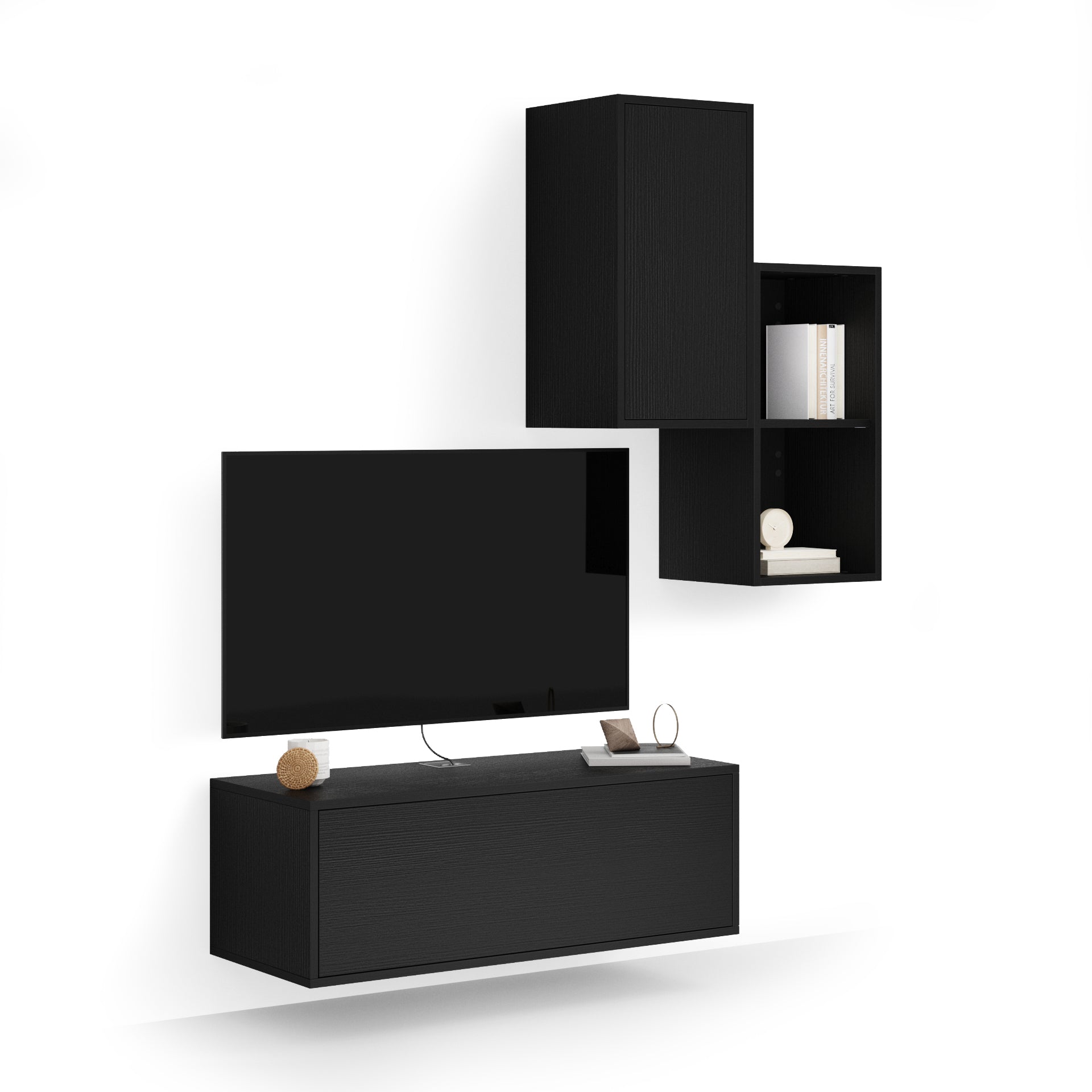 Composición de pared Iacopo para salón 2, color madera negra, 150x42x177 cm - Main image