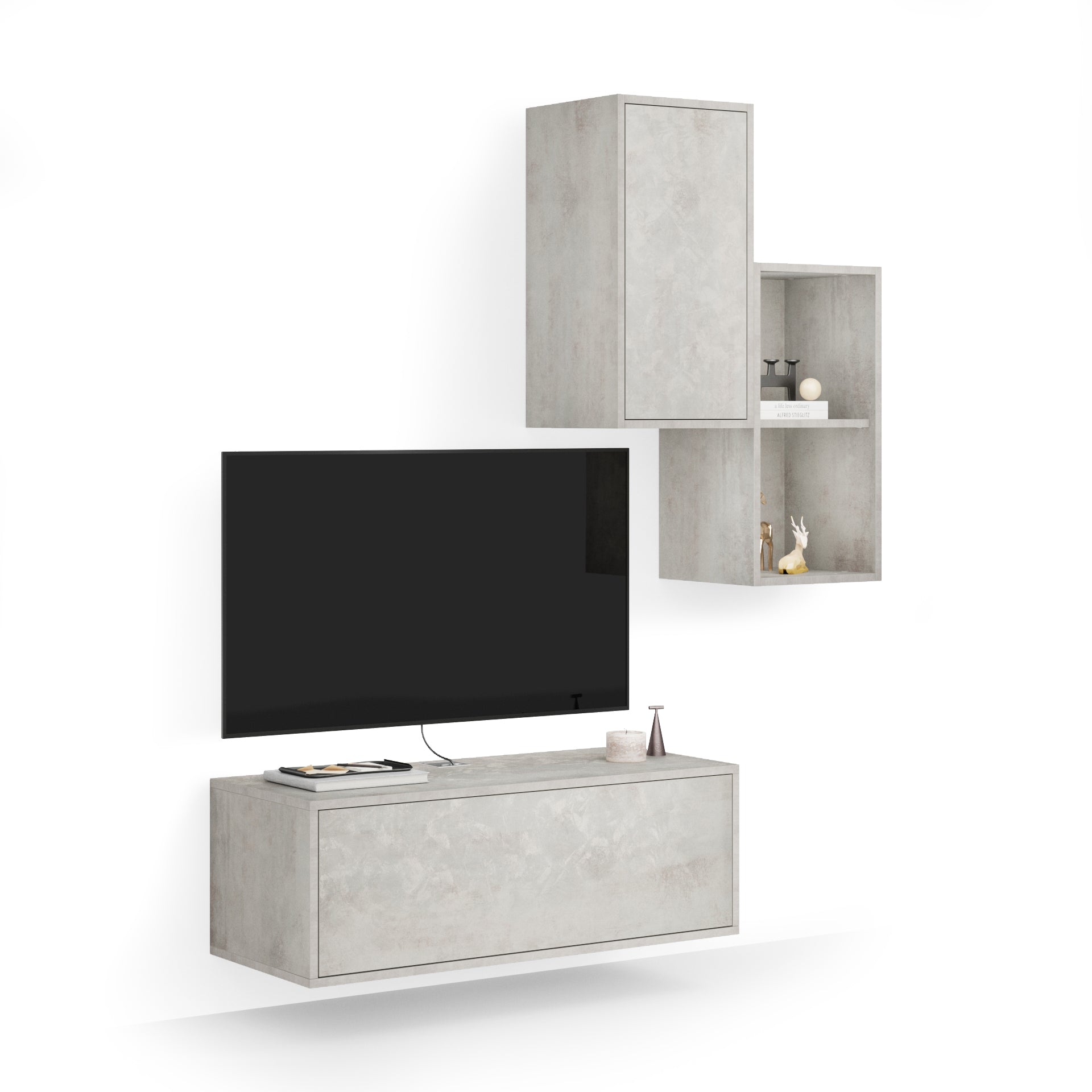 Composición de pared Iacopo para salón 2, color cemento gris, 150x42x177 cm