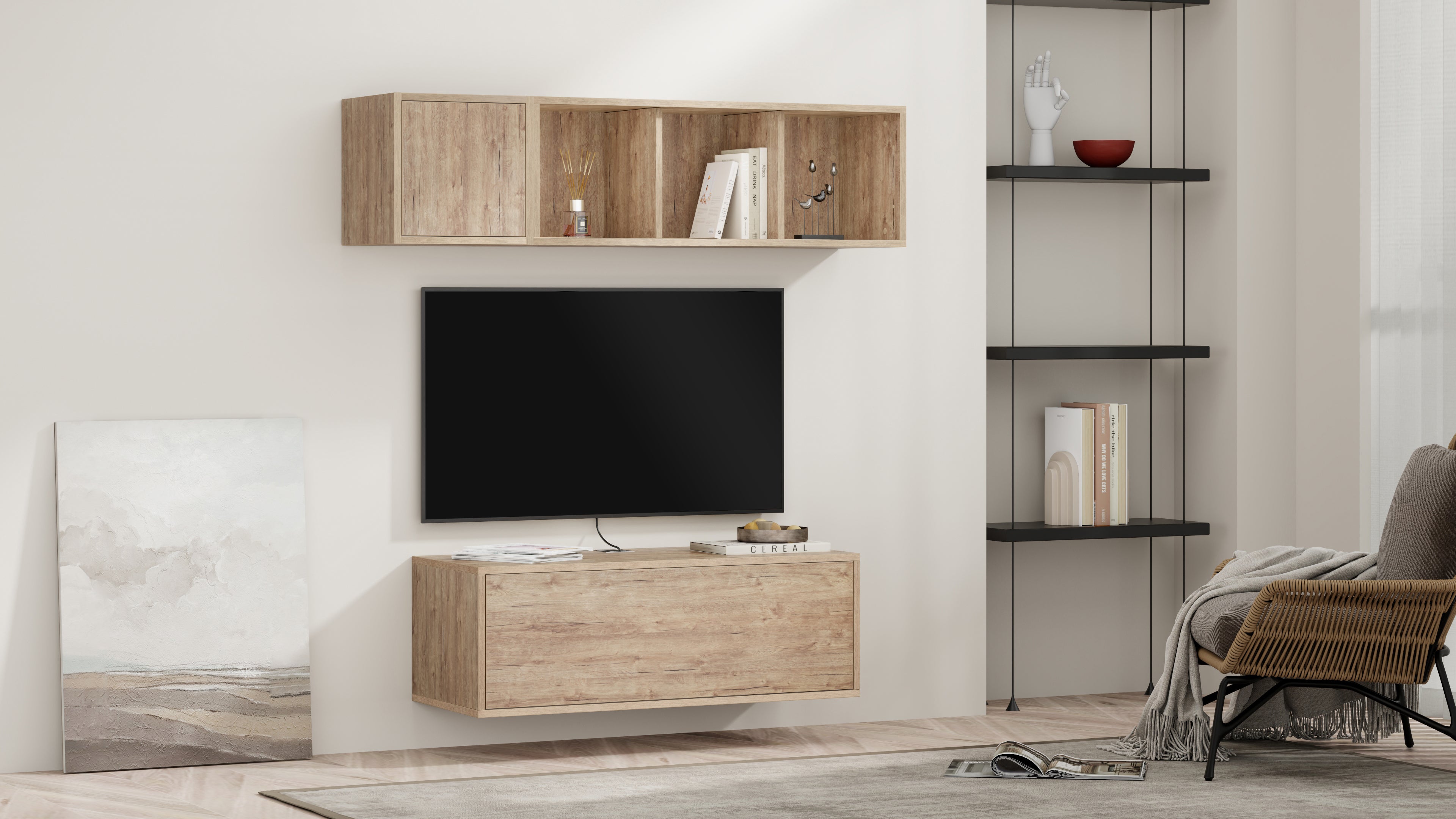 Parede de Tv Iacopo 3, carvalho, 140x42x150 cm - Set image 1