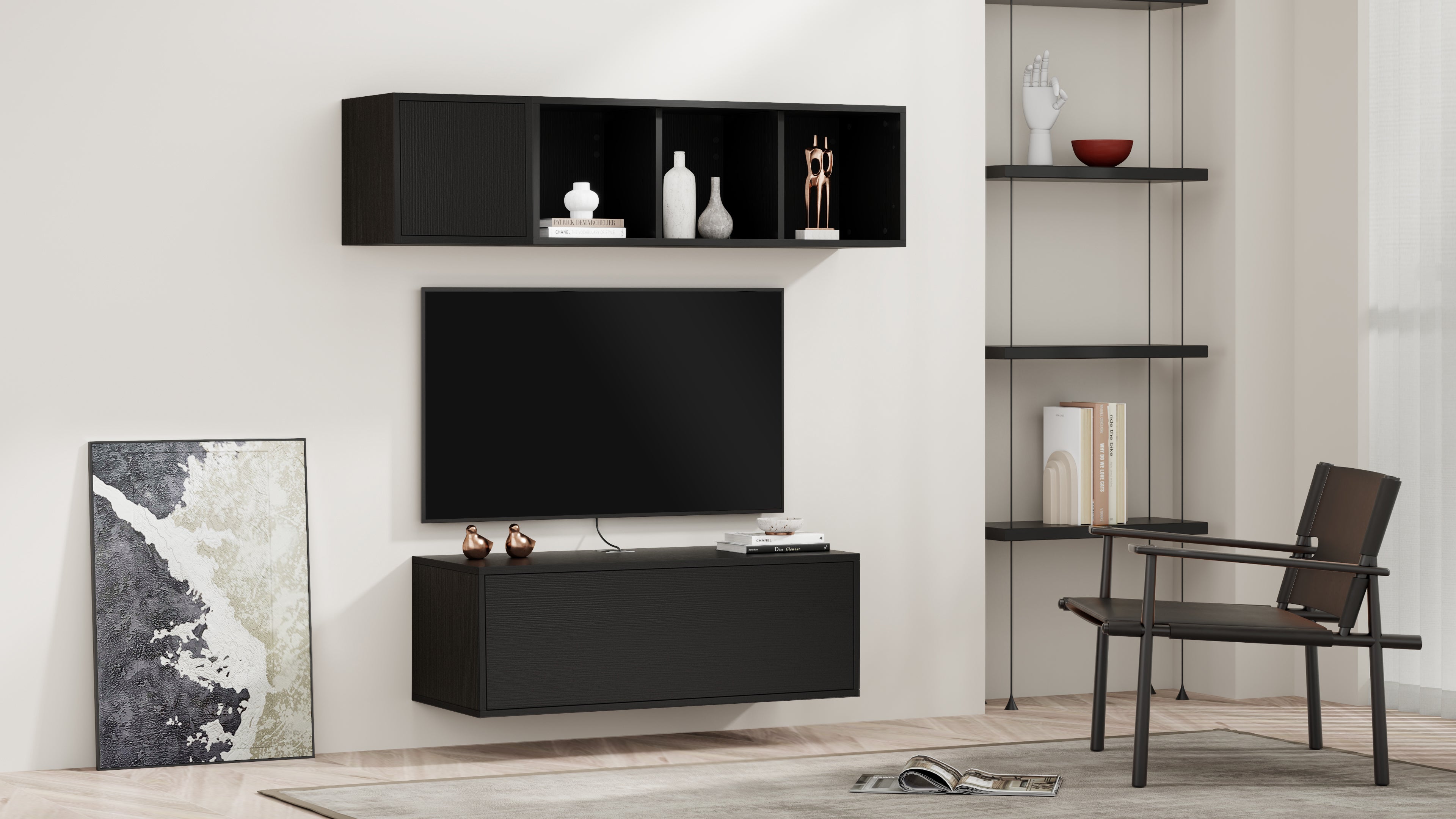 Parede de Tv Iacopo 3, freixo preto, 140x42x150 cm - Set image 1