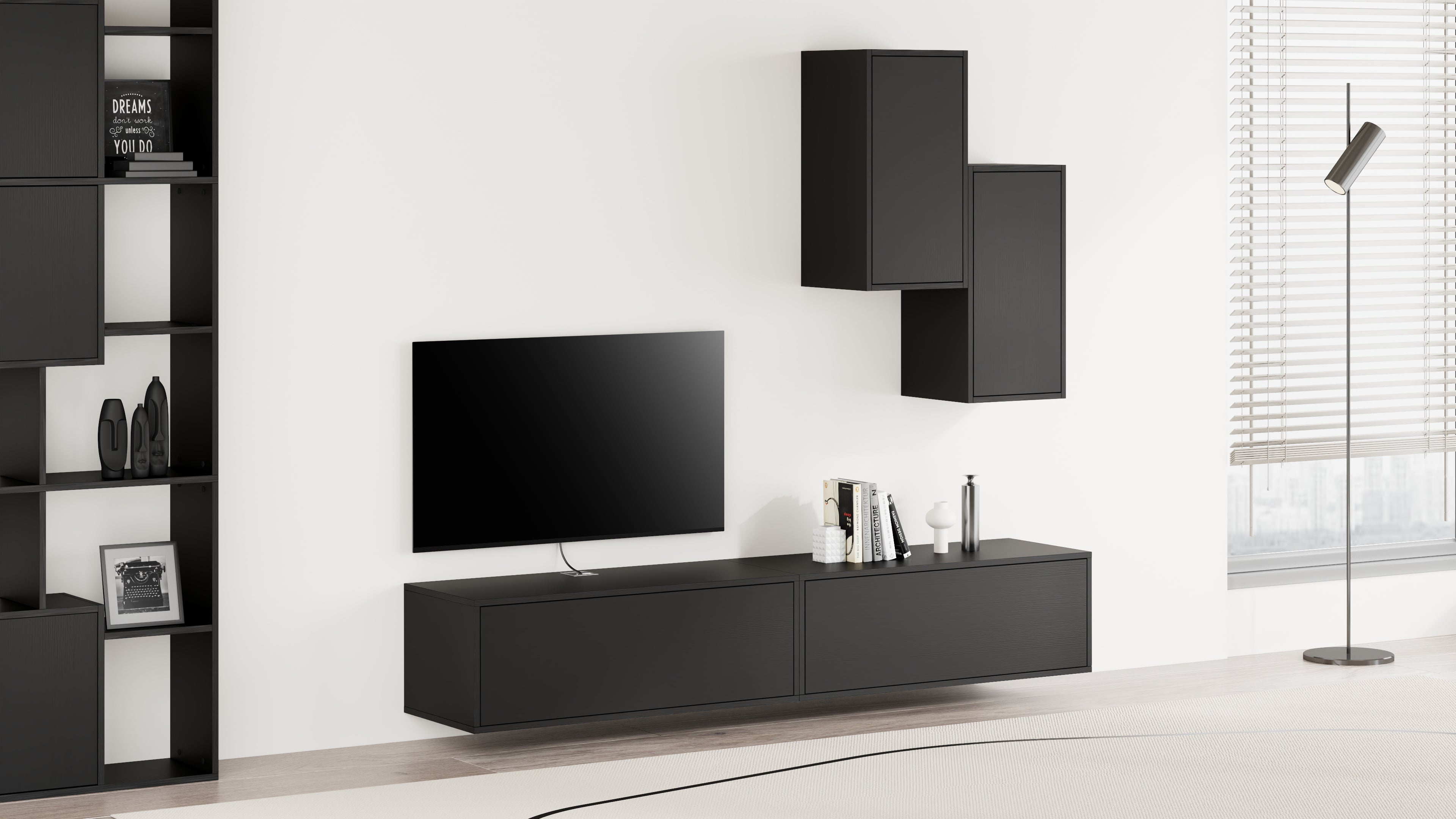 Parede de Tv Iacopo 4, freixo preto, 208x42x185 cm - Set image 1