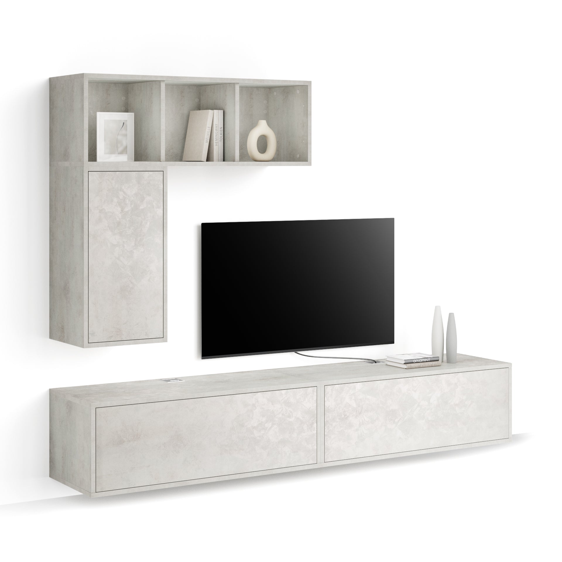 Wohnzimmerwand Iacopo 5, Grauer Beton, 208x42x160 cm