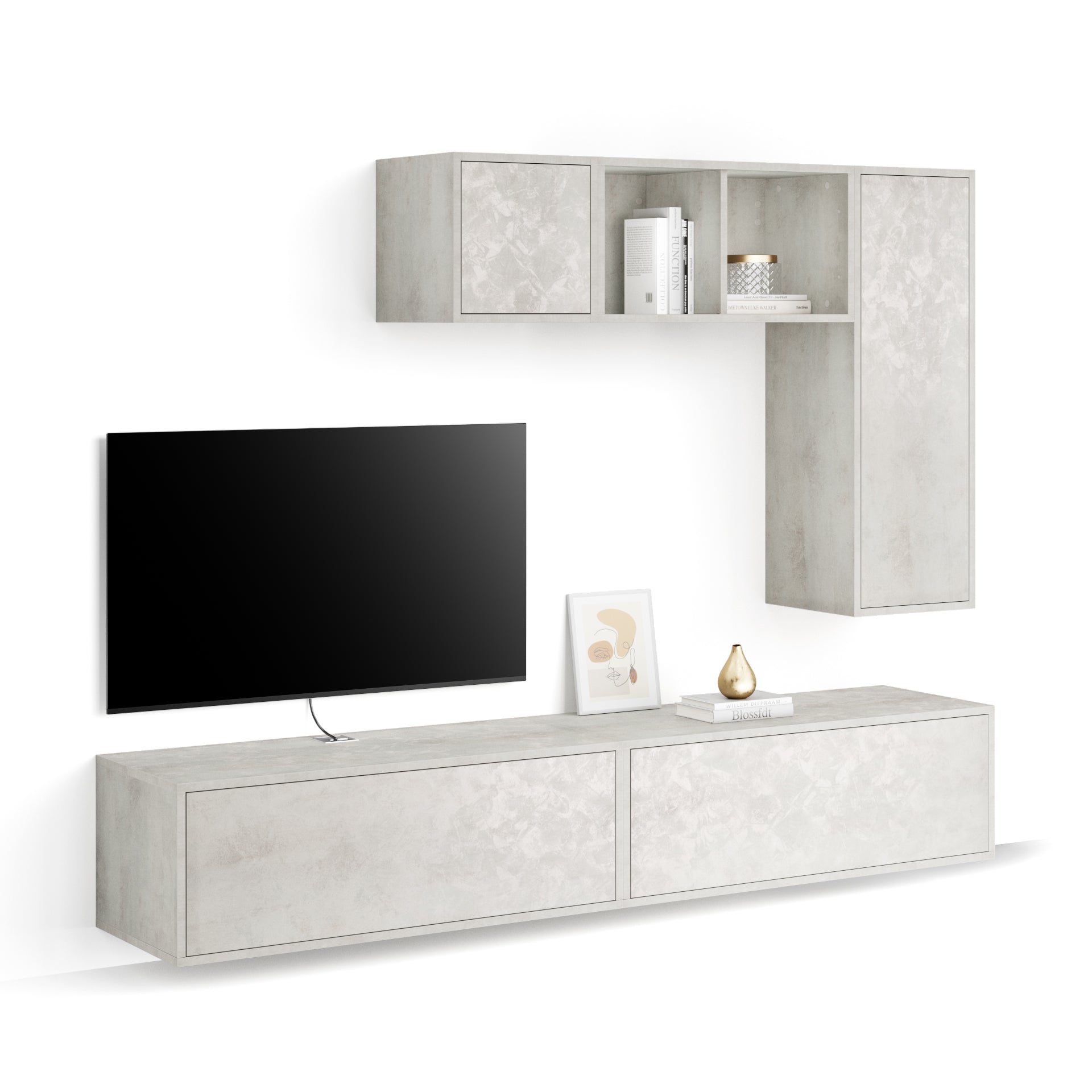 Wohnzimmerwand Iacopo 6, Grauer Beton, 208x42x160 cm