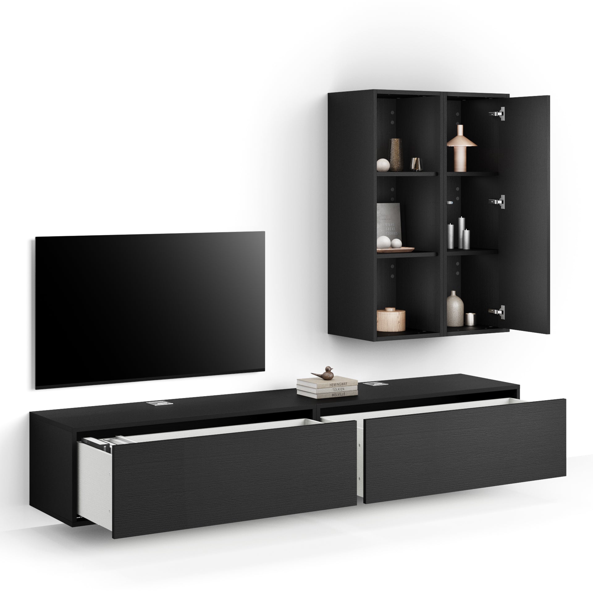 Wohnzimmerwand Iacopo 7, Esche Schwarz, 208x42x156 cm