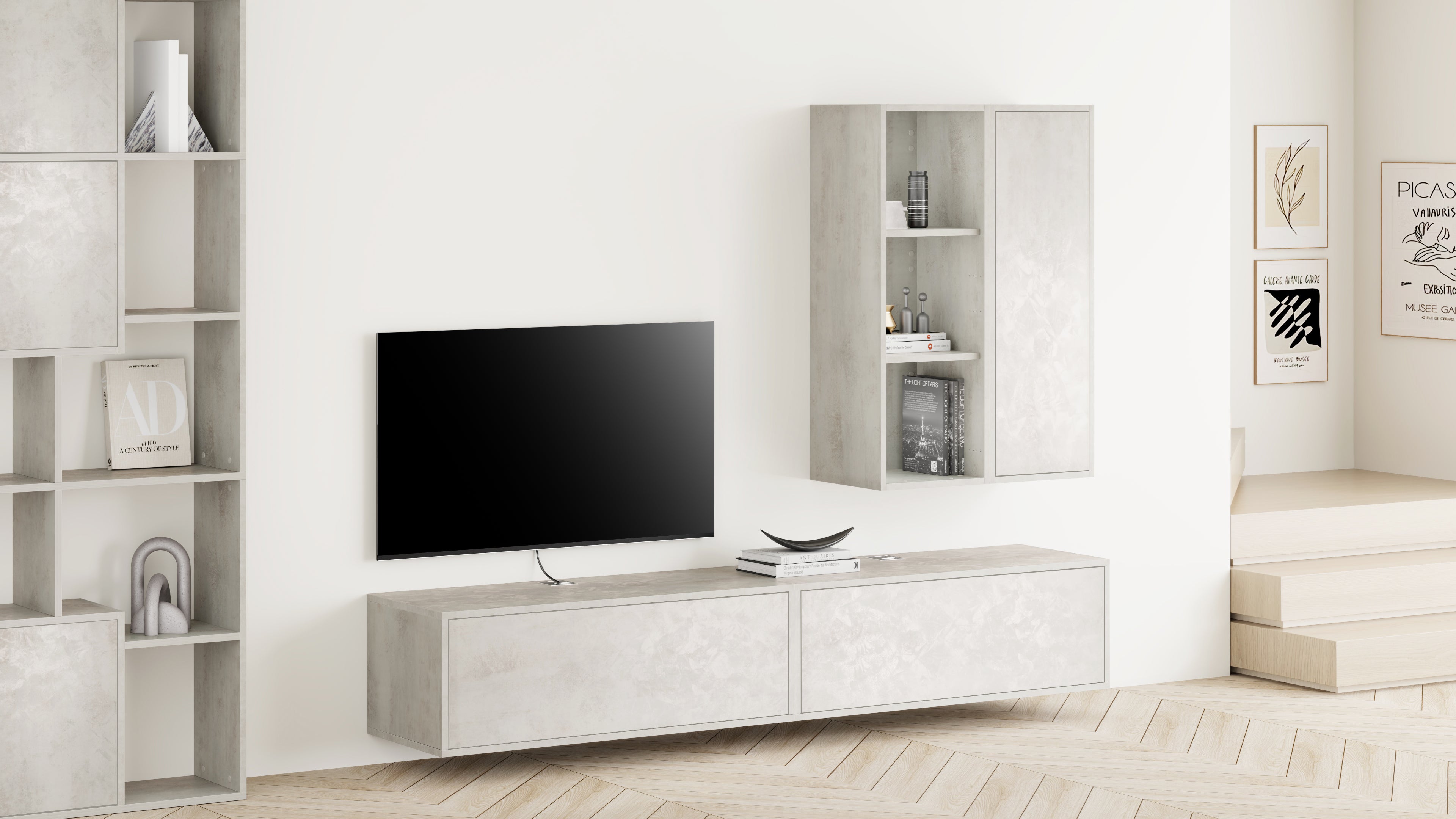 Parede de Tv Iacopo 7, cimento cinza, 208x42x156 cm - Set image 1