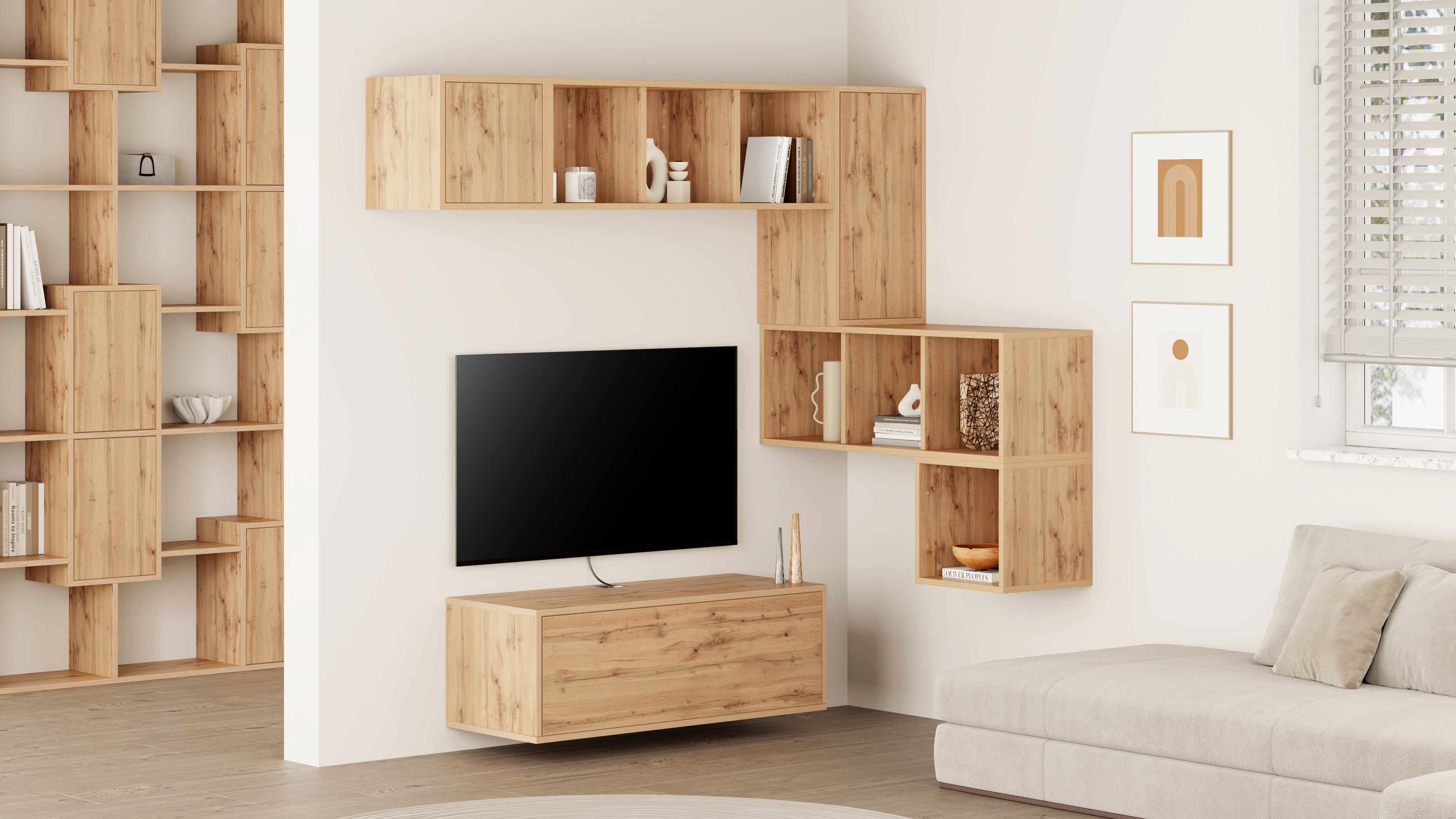 Wohnzimmerwand Iacopo 8, Rustikale Eiche, 280x42x188 cm - Set image 1