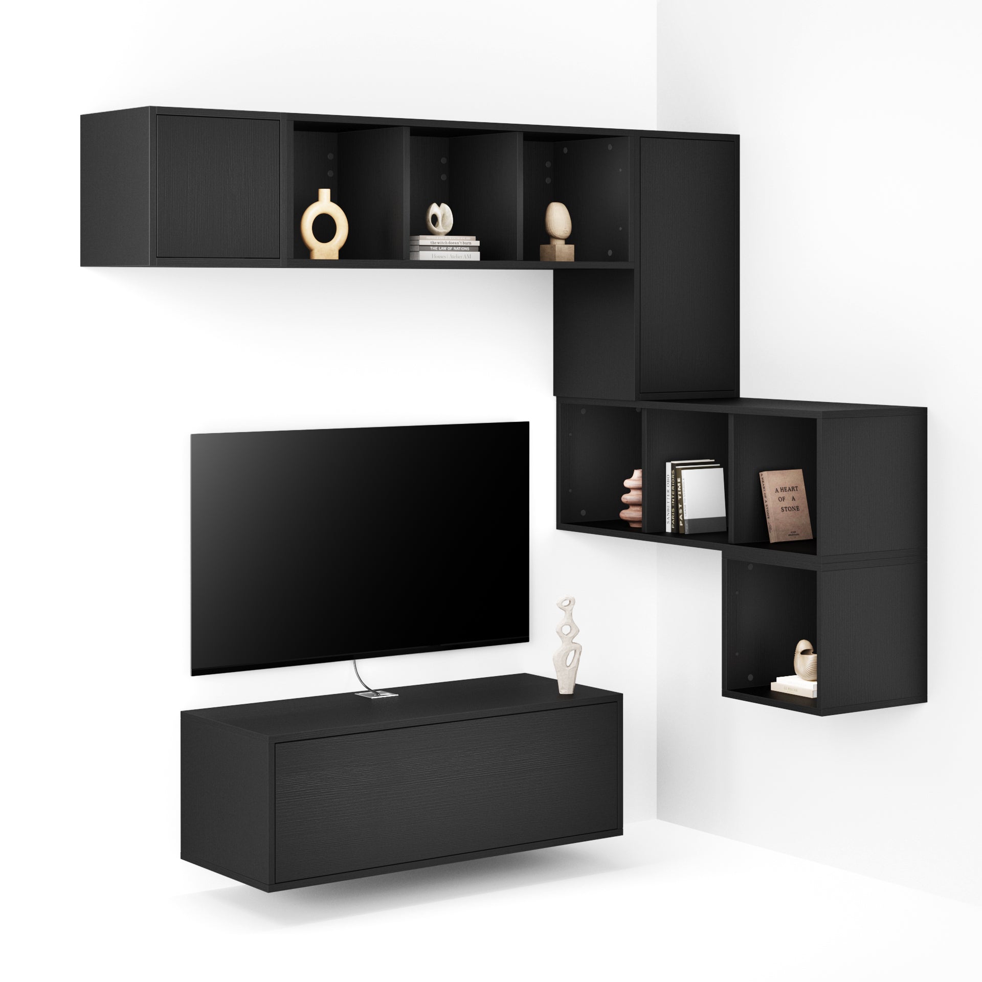 Wohnzimmerwand Iacopo 8, Esche Schwarz, 280x42x188 cm - Main image