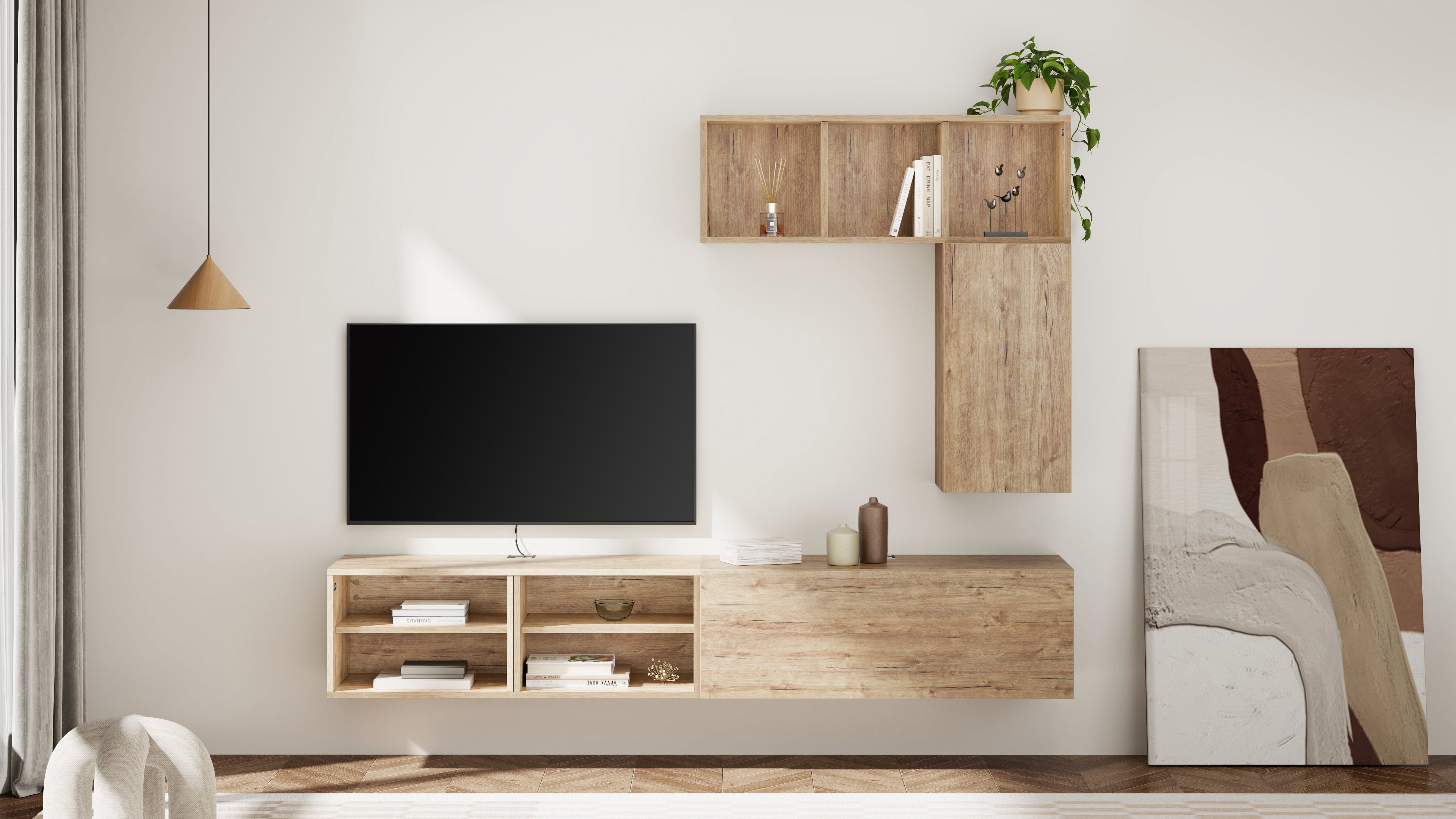 Porta Tv sospeso X Senza Anta, Quercia - Immagine ambientata 1