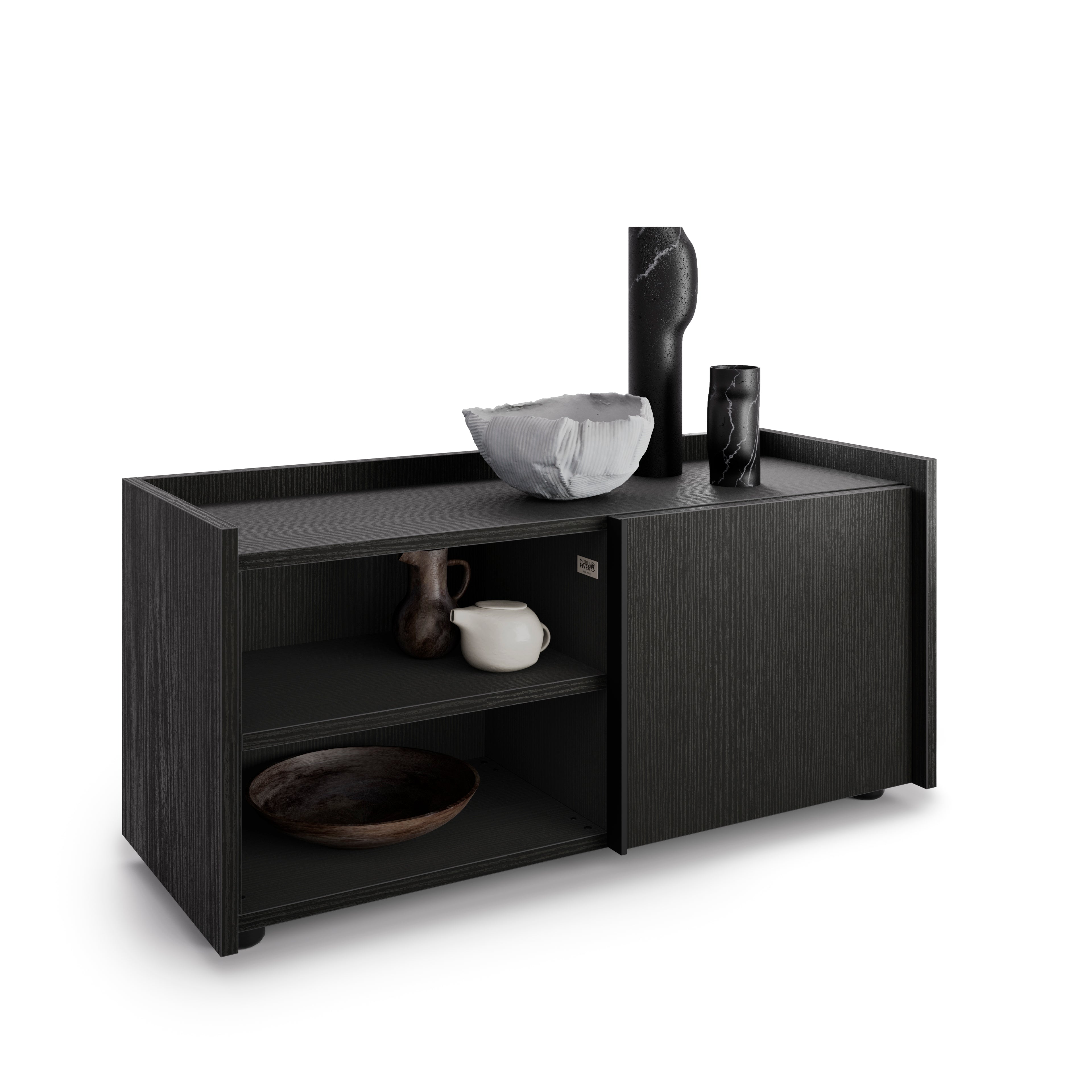 Romina Lage Kast (93.6x36x44 cm), 1 Deur, Zwart Essen