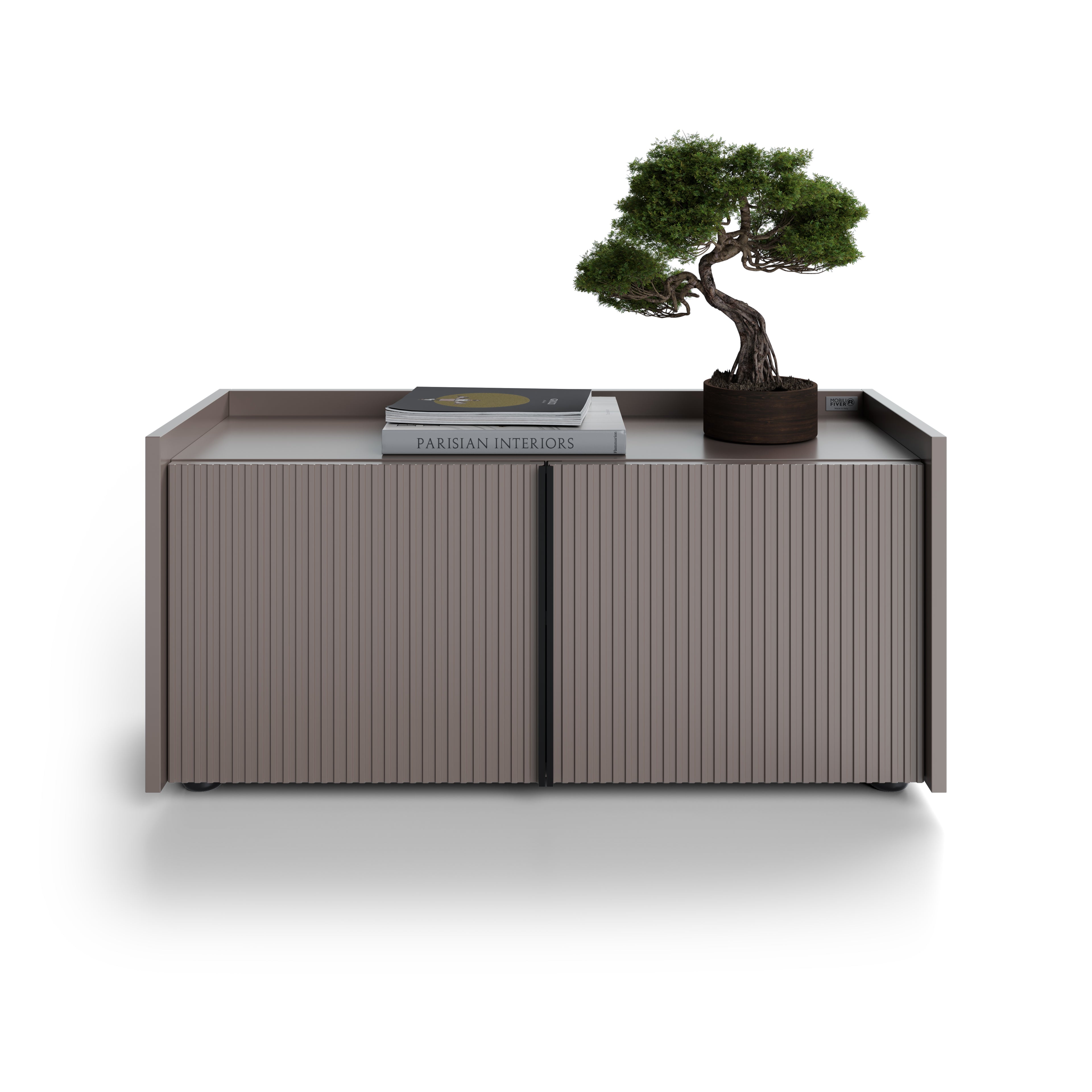 Niedriges gerilltes Sideboard Romina (93,6x36x44 cm), 2 Türen, Kobaltgrau - Main image