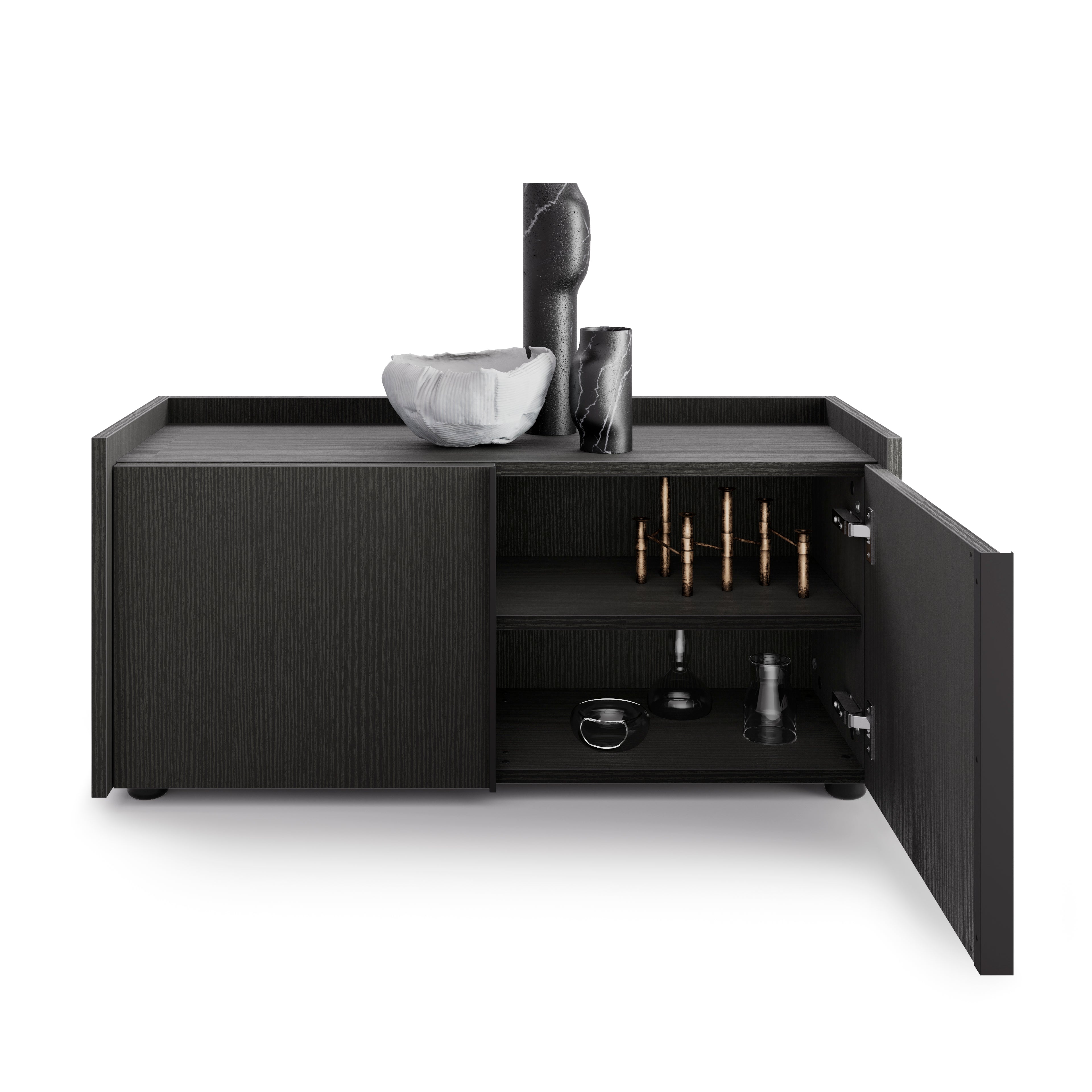 Meuble Bas Romina (93,6x36x44 cm), 2 Portes, Frêne Noir