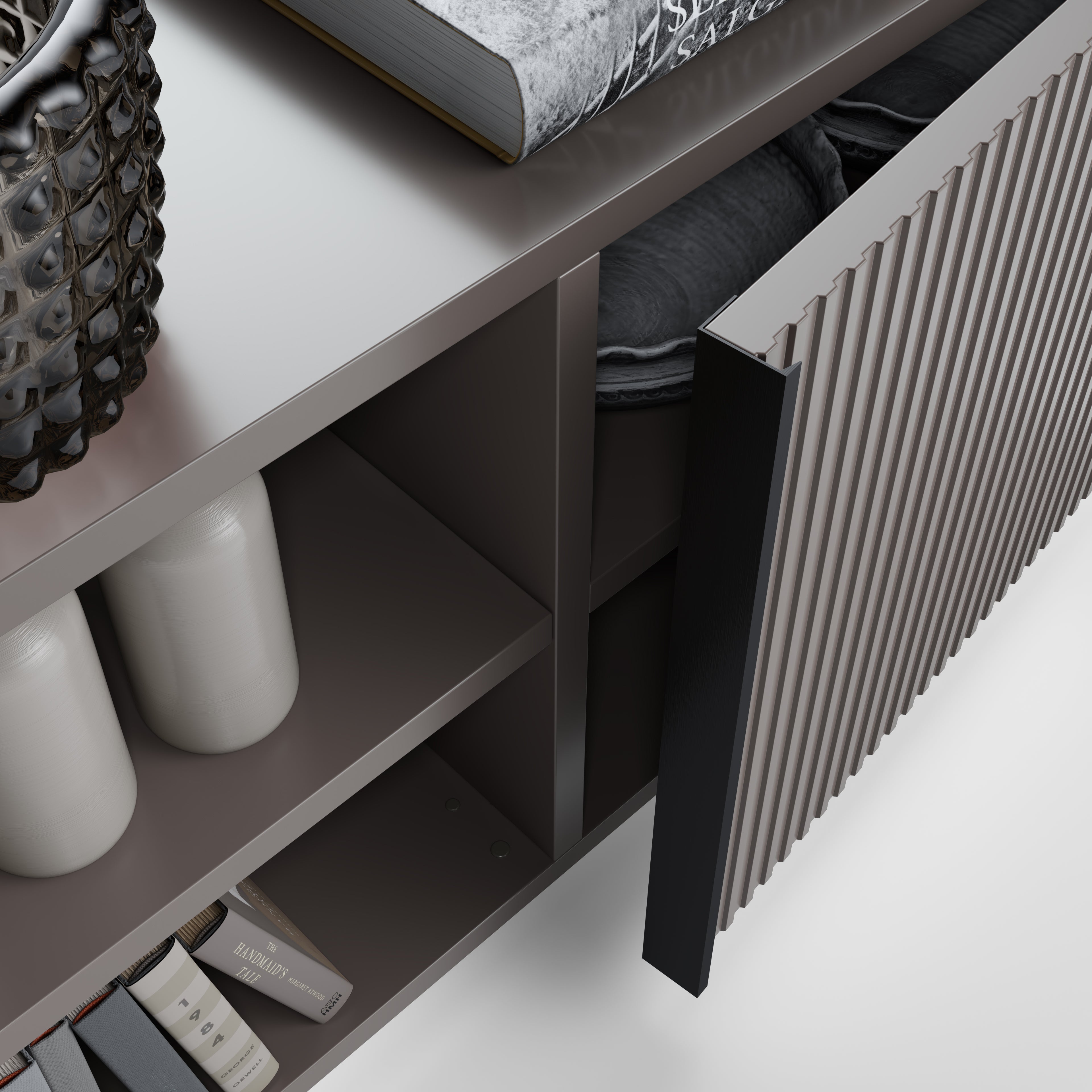 Niedriges gerilltes Sideboard Romina (183,6x36x44 cm), 2 Türen, Kobaltgrau - Detail image 3