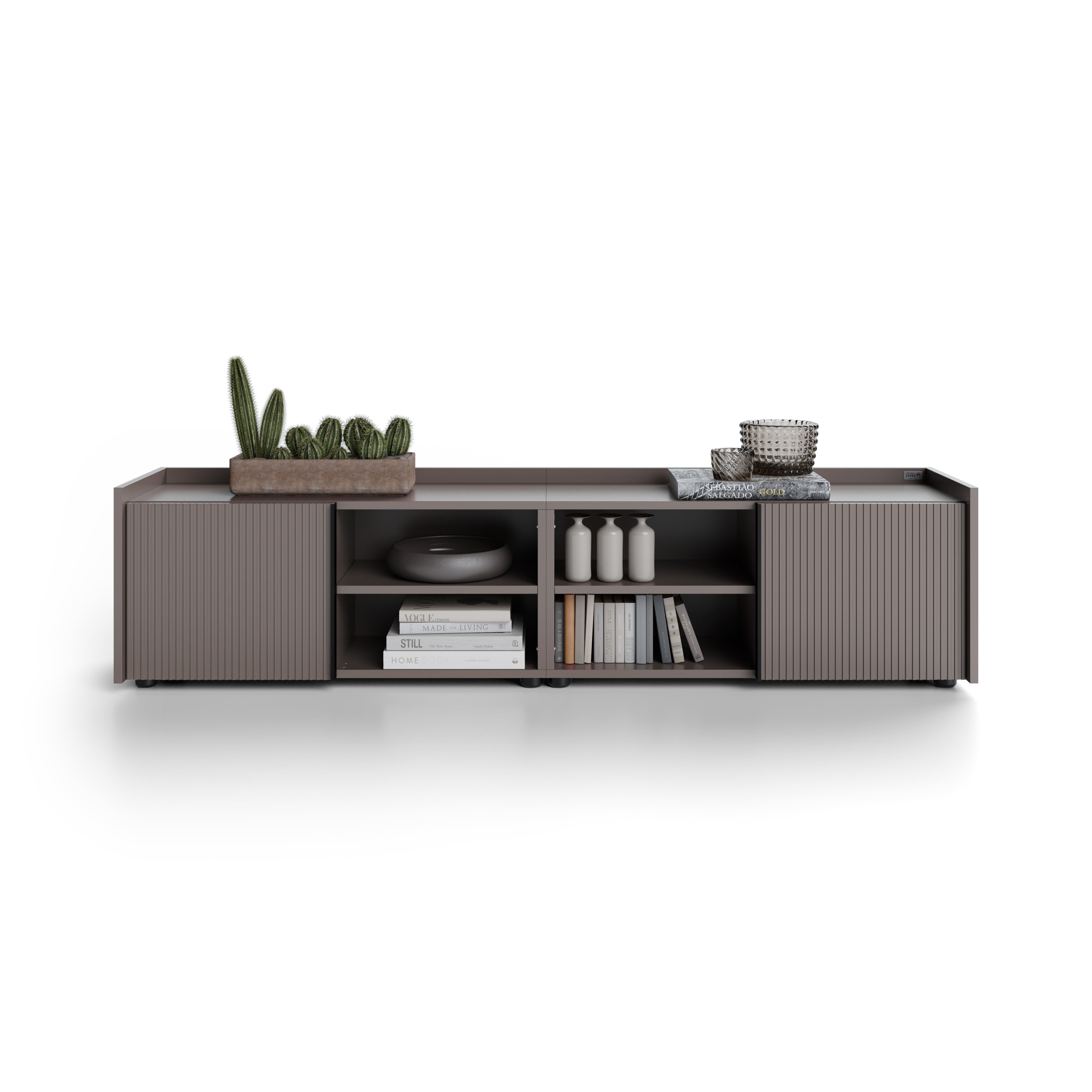 Niedriges gerilltes Sideboard Romina (183,6x36x44 cm), 2 Türen, Kobaltgrau - Main image