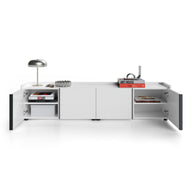 Buffet bas cannelé Romina (183,6x36x44 cm), 4 Portes, Blanc Mat